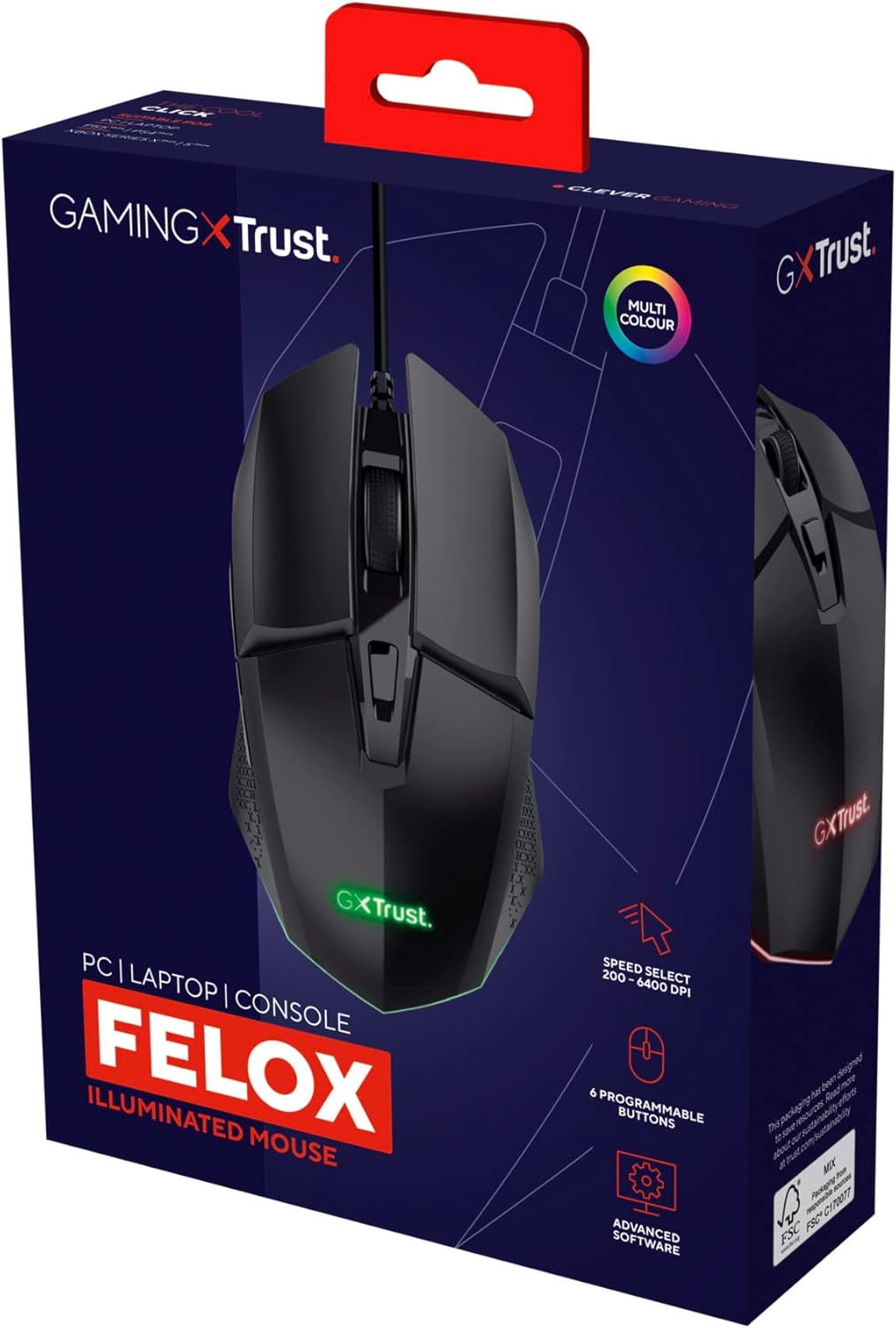 Trust Gaming GXT 109 Felox Gaming Mouse – 6 Programmable Buttons, 200-6400 DPI, RGB Lighting, 1.5m Cable, Black 11
