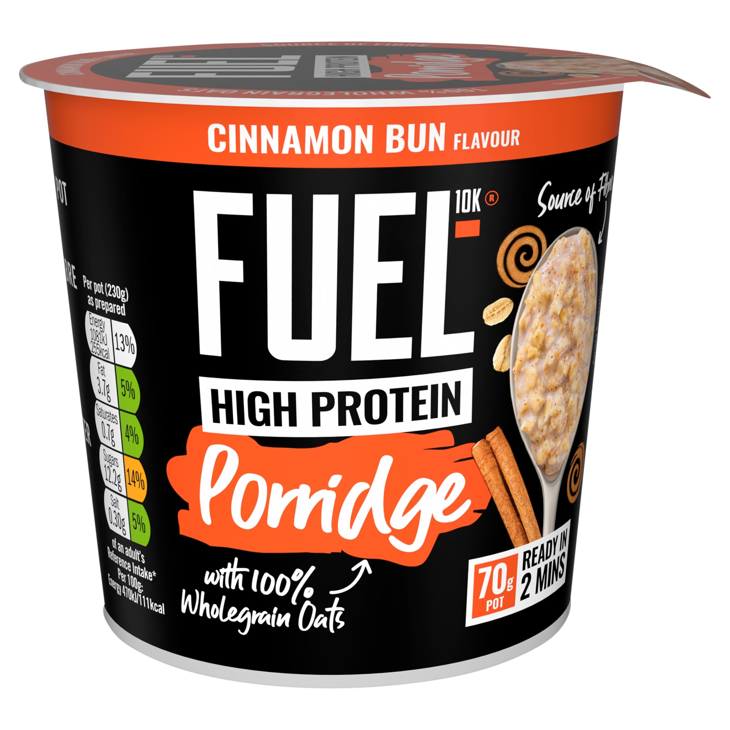 FUEL10K High Protein Cinnamon Bun Porridge Pot - 13g Protein, Wholegrain Oats | 8 Pack of 70g 2