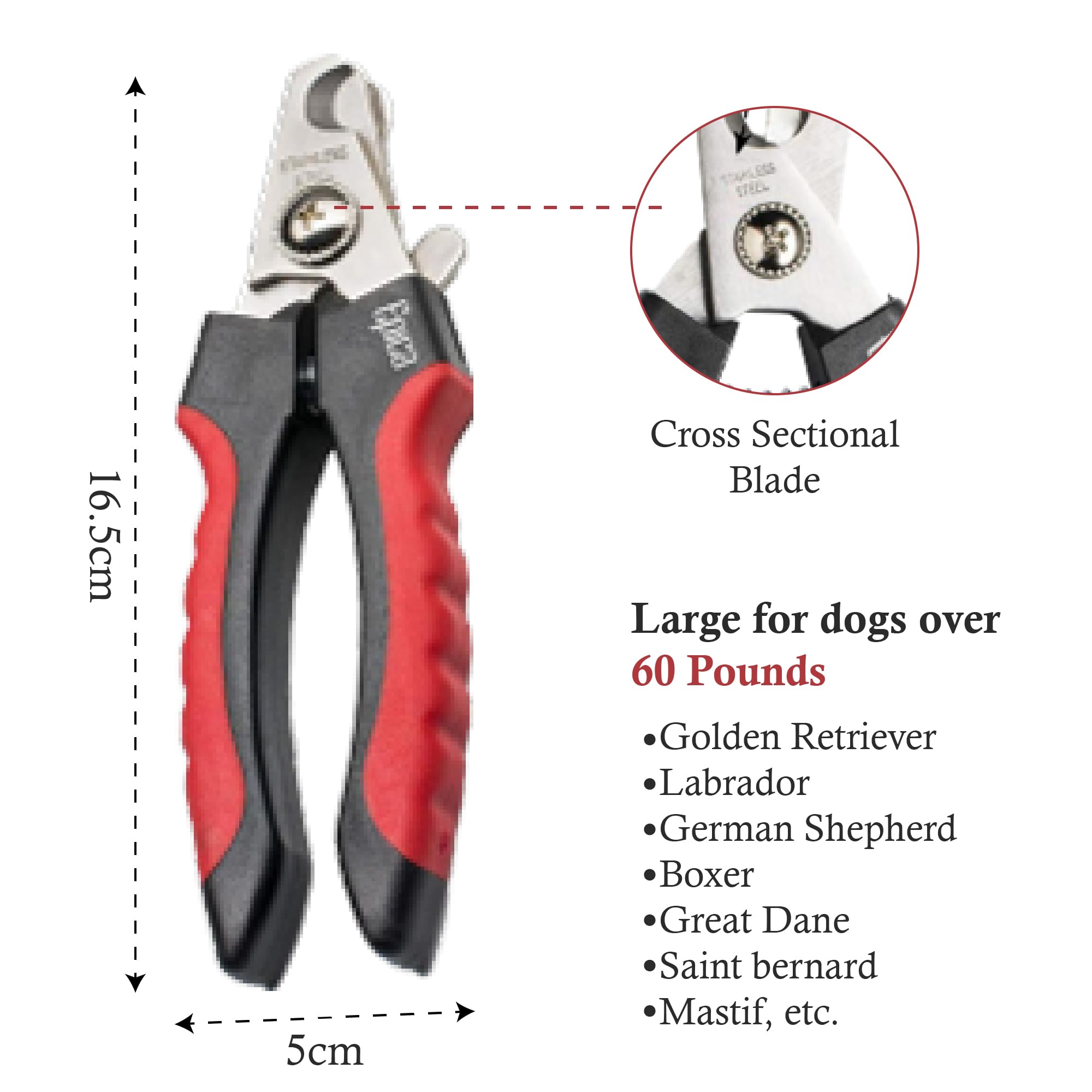 Epica Large Dog Nail Clippers - High-Grade Stainless Steel, Black/Red, Safety Lock