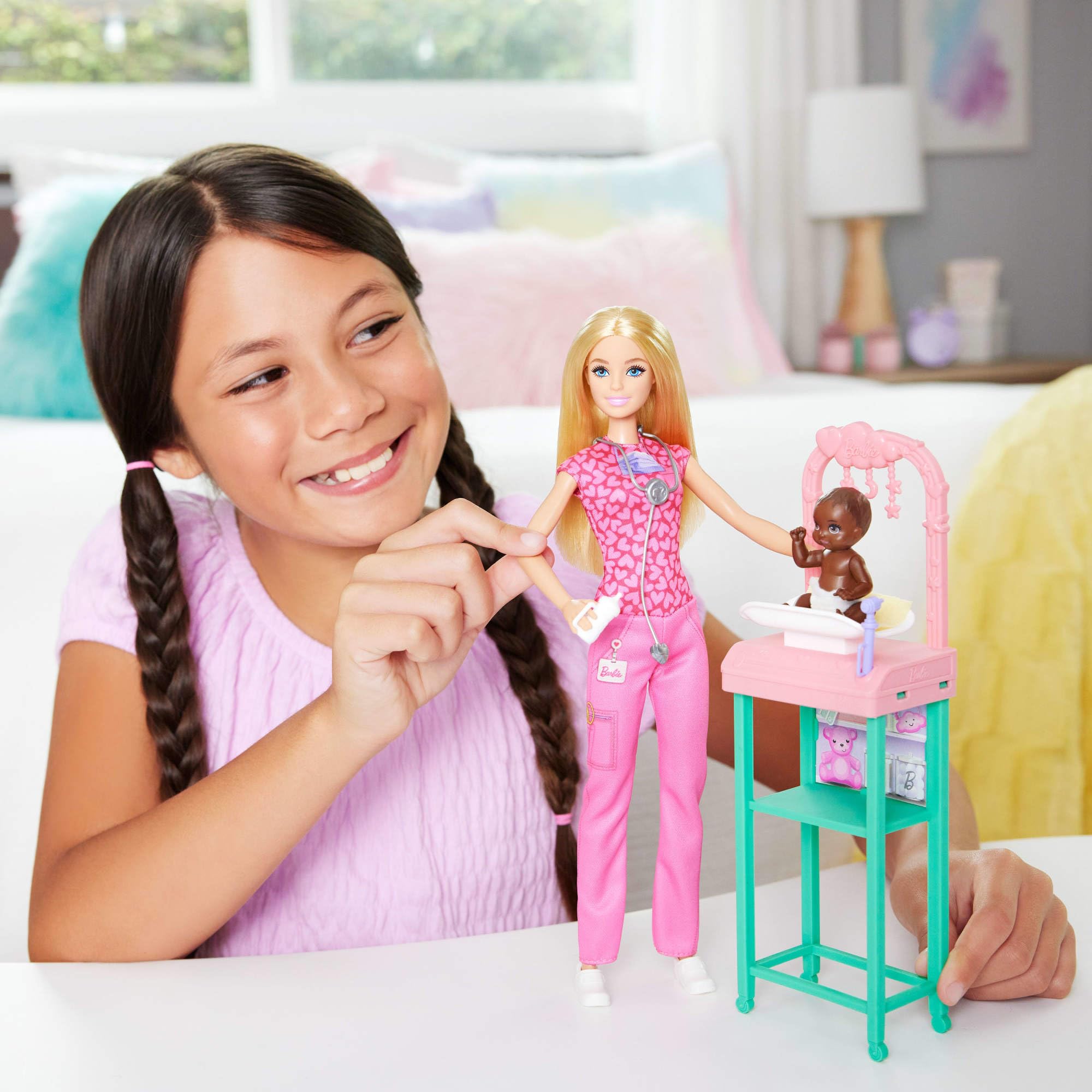 Barbie Baby Doctor Doll Playset - Pink Scrubs, Stethoscope & Baby Patient for Kids 3+ 6
