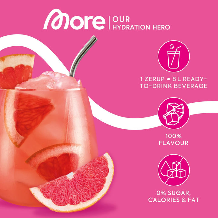 MORE Zerup Pink Grapefruit Zero Calorie Syrup with Real Fruit Extracts, 6 oz
