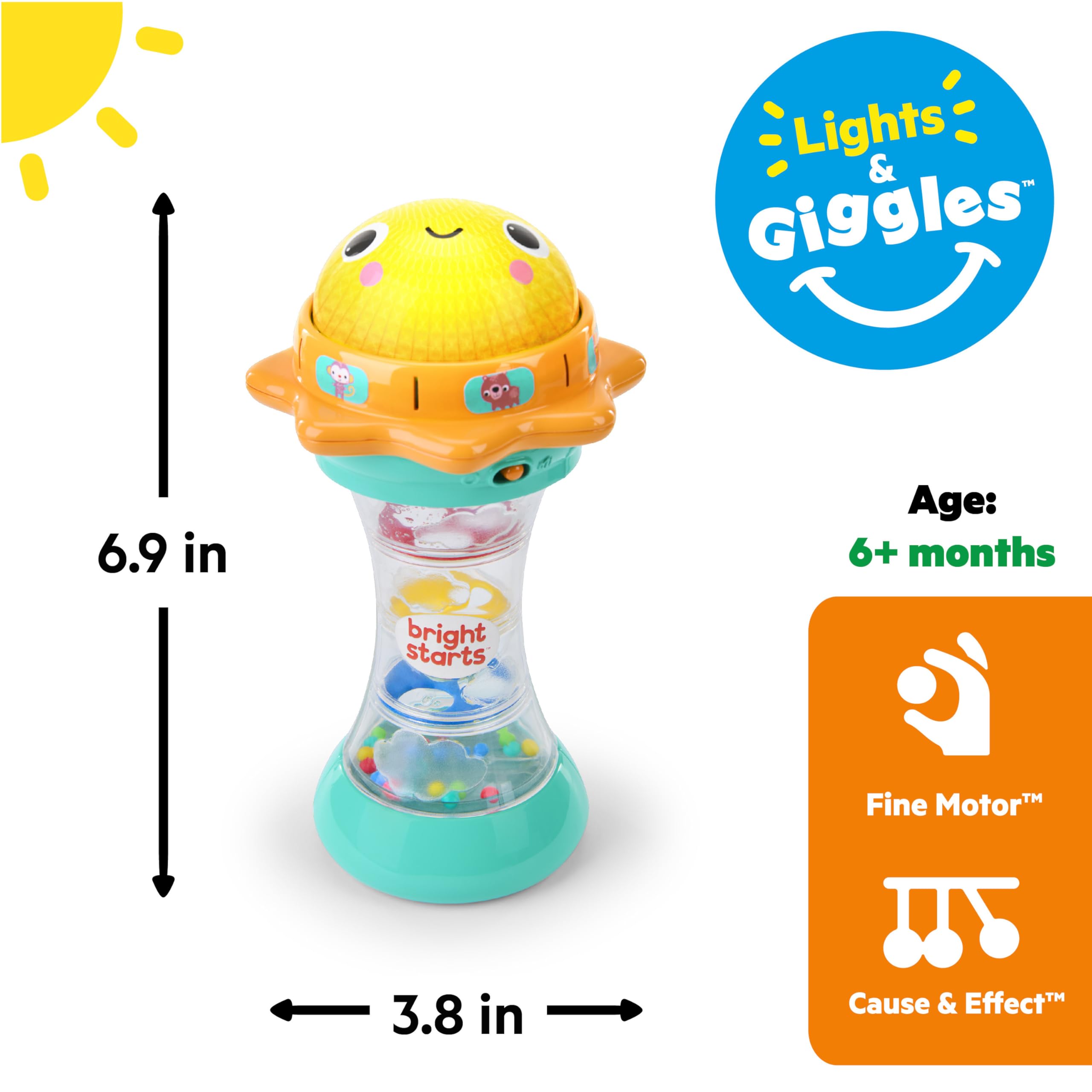 Bright Starts Just for Sun Flashlight Toy - Lights, Animal Sounds & Rattle Beads for Babies 6M+ 2