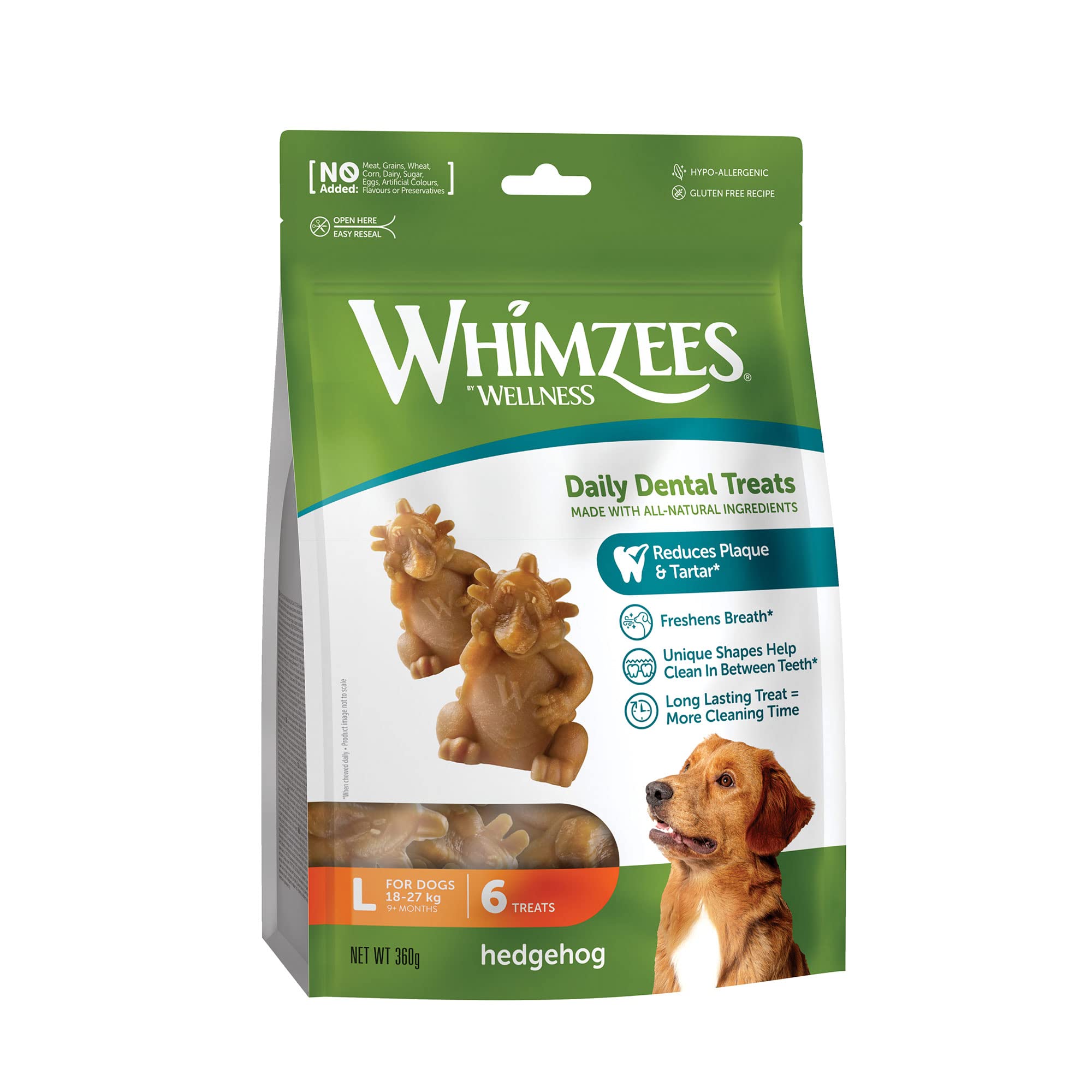 WHIMZEES By Wellness Hedgehog Dental Sticks - Natural, Grain-Free, Large Breed (18-27 kg) | 6 Count