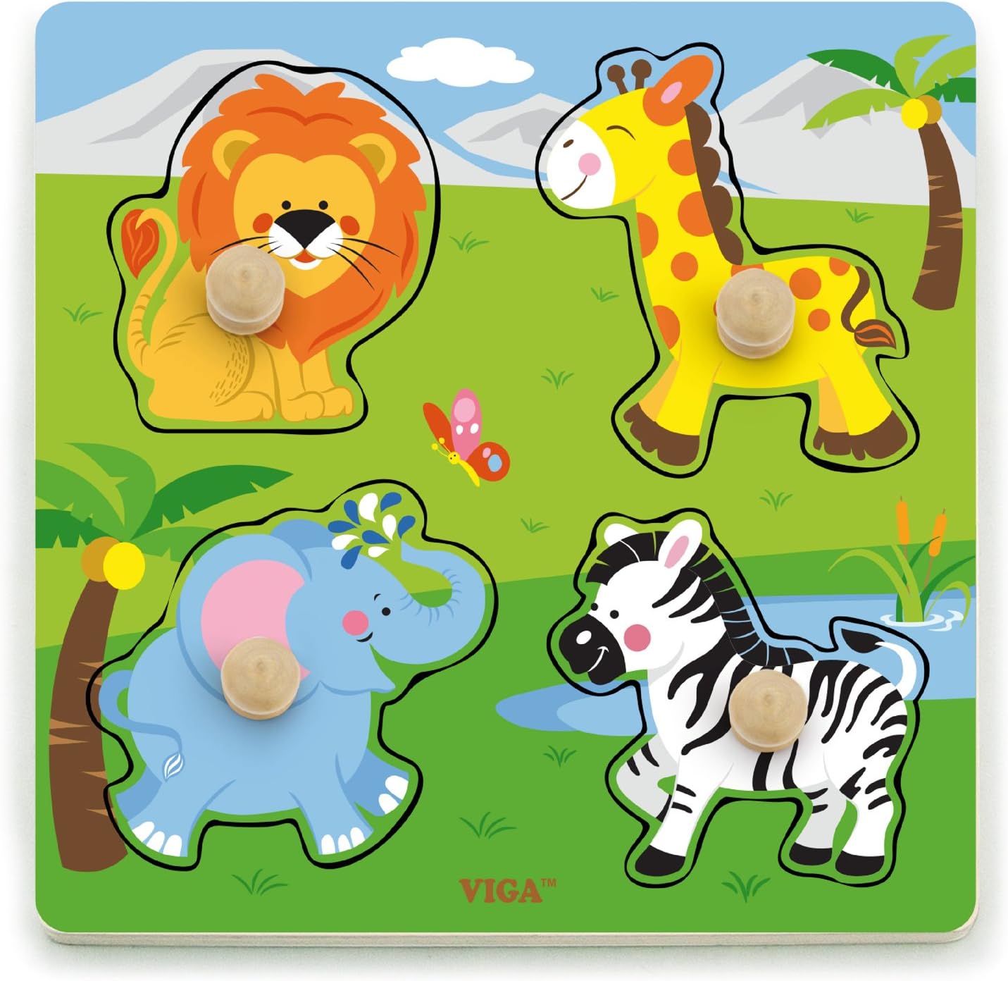 Viga Toys Big Wooden Knob Puzzle - Wild Animals Educational Toy for Toddlers