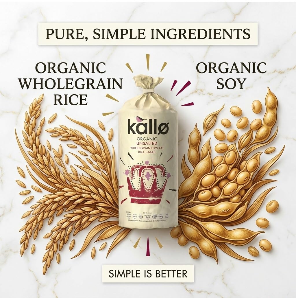 Kallo Organic Unsalted Wholegrain Rice Cakes - 130g Pack of 12 2