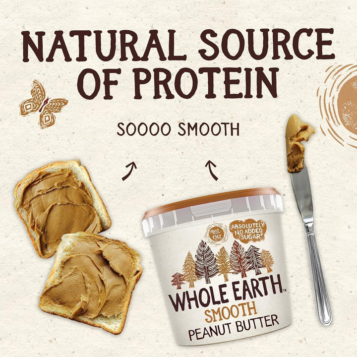 Whole Earth Smooth Peanut Butter, All Natural, No Added Sugar, 1kg Tub