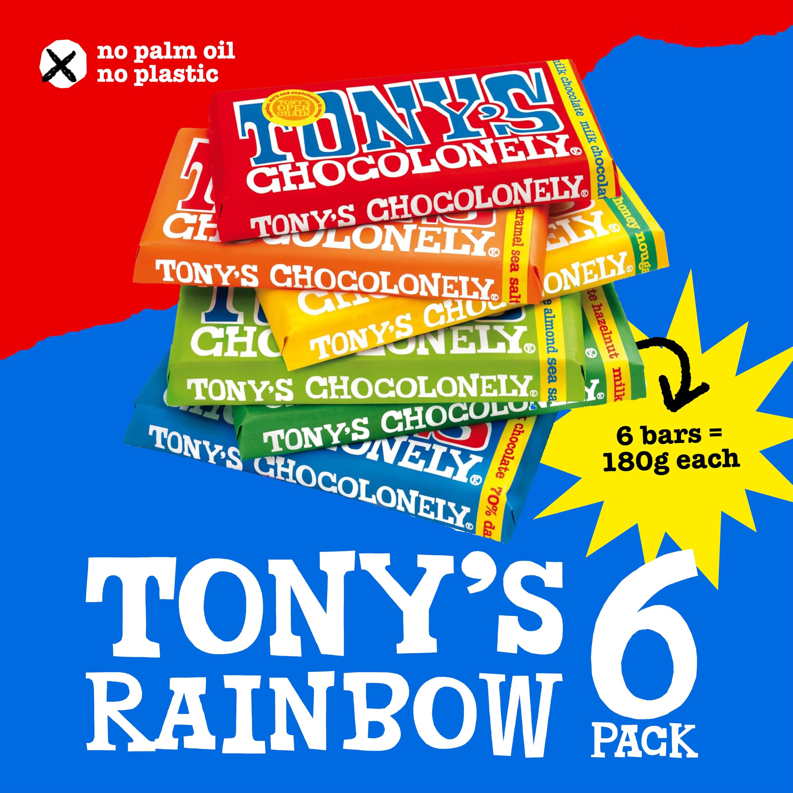 Tony's Chocolonely - Rainbowpack Classic Chocolate Variety Pack (6 x 180g) 6