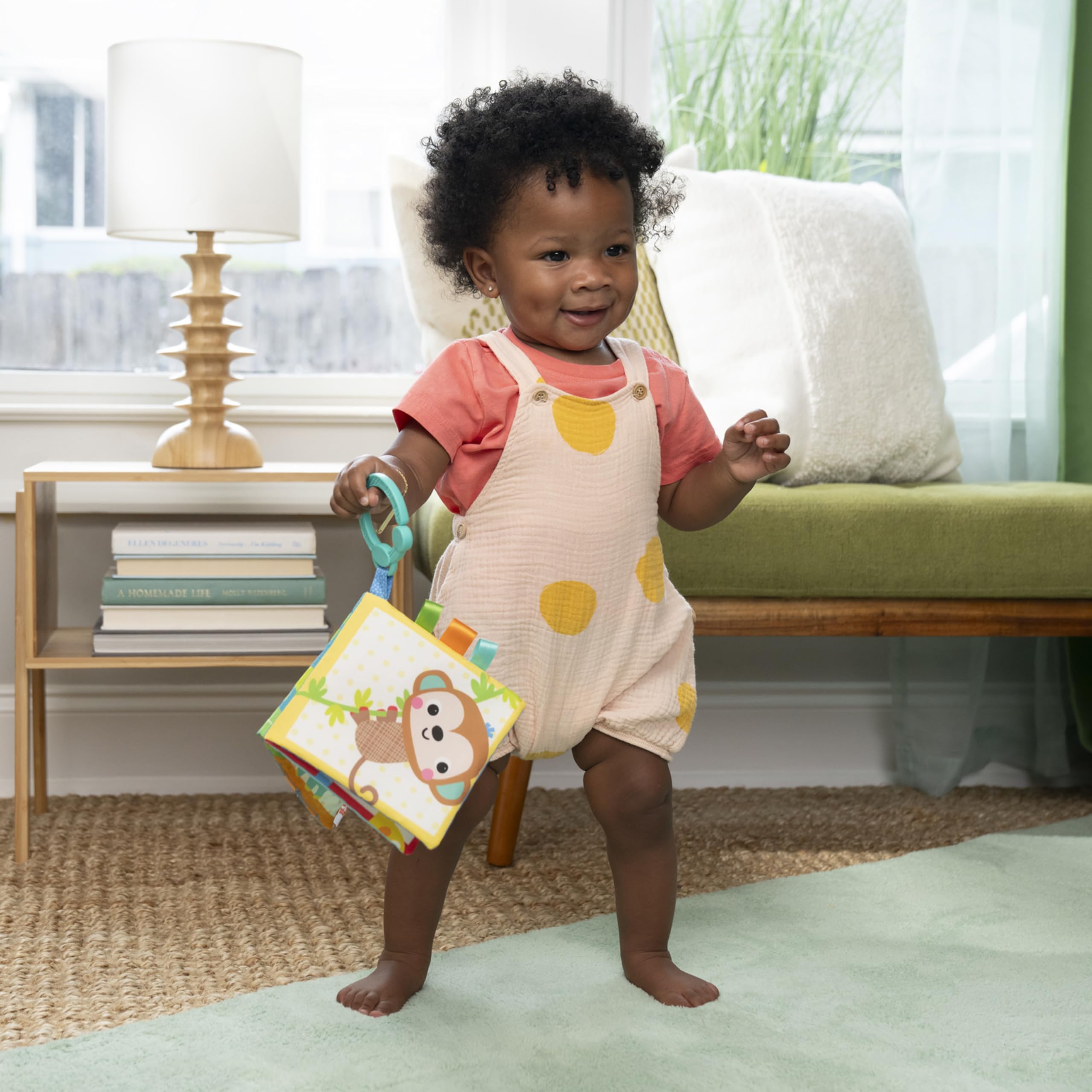 Bright Starts Safari Buddies Soft Crinkle Book Stroller Toy | Sensory Stimulation | Ages 0+