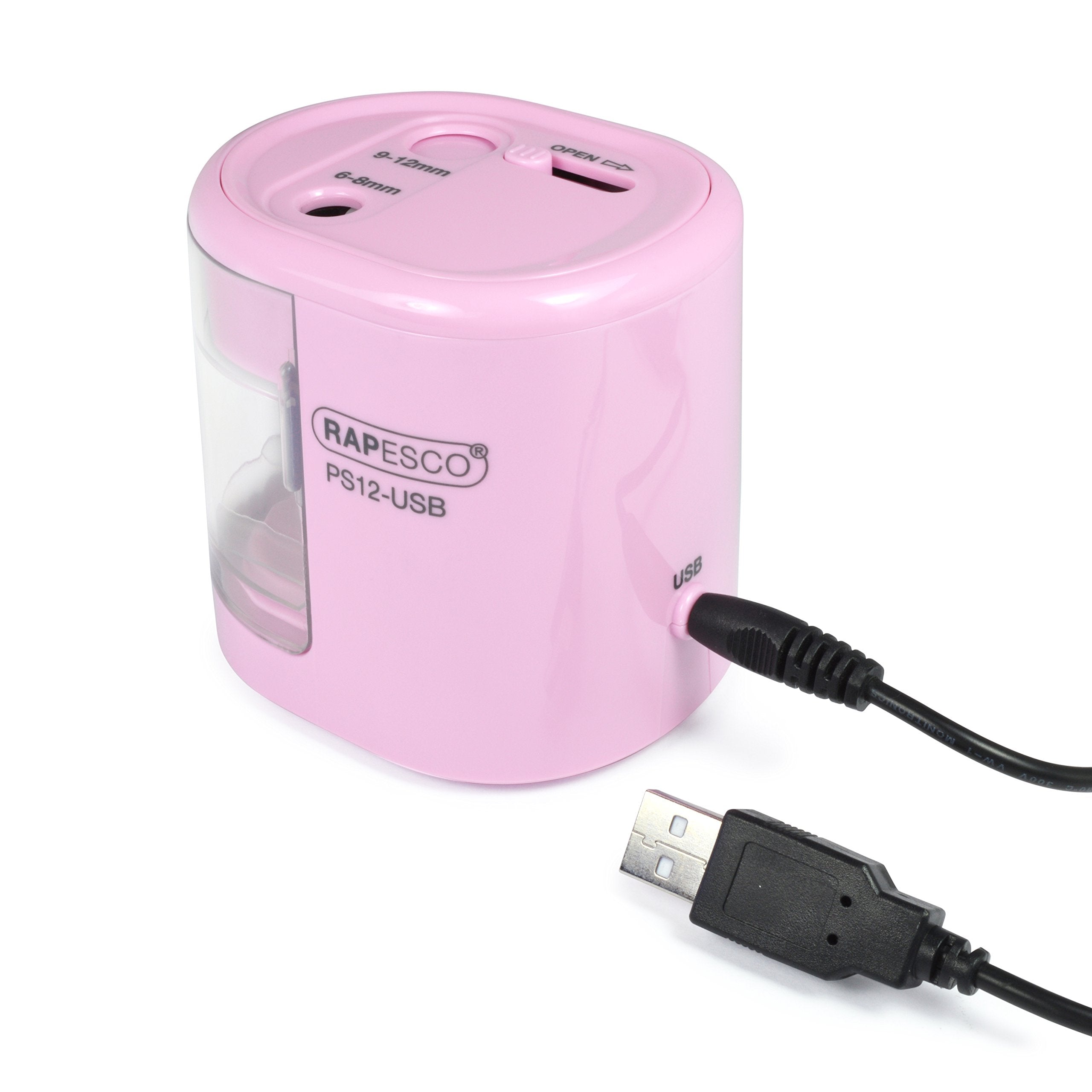 RAPESCO Automatic Electric Pencil Sharpener 1446 - Dual Hole | USB/Battery Powered | Candy Pink 3