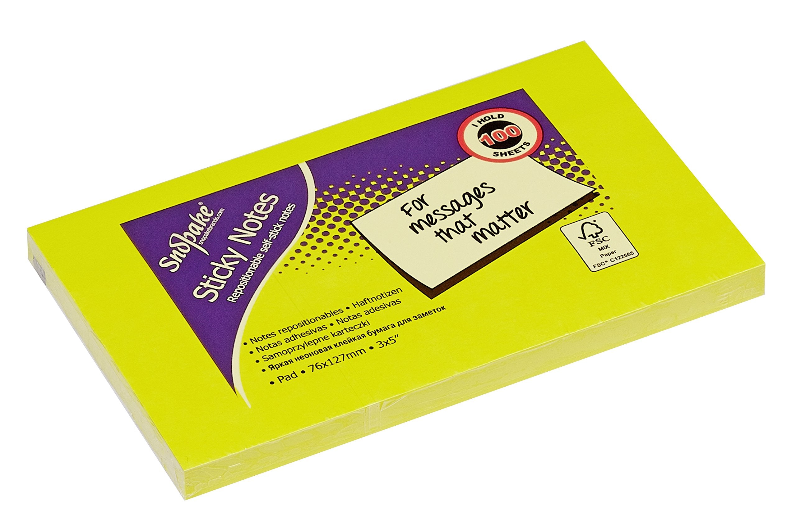 Snopake Neon Assorted Sticky Notes - 127 x 76 mm | 6 Pads of 100 Sheets | FSC Certified 2