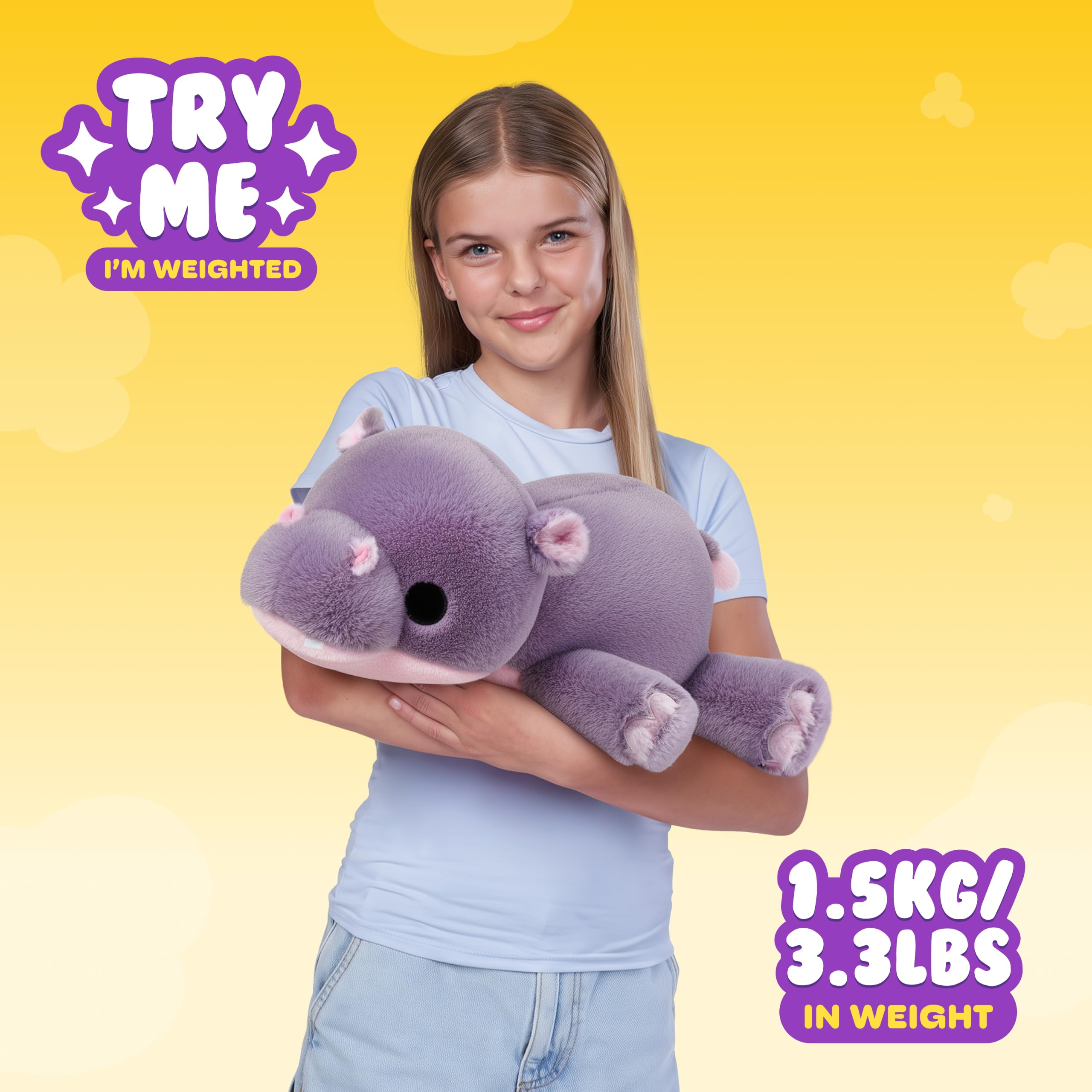 Hug-A-Lumps Medium Harley Hippo Soft Doll - Weighted Plush for Calm & Comfort | Ages 3+ 4