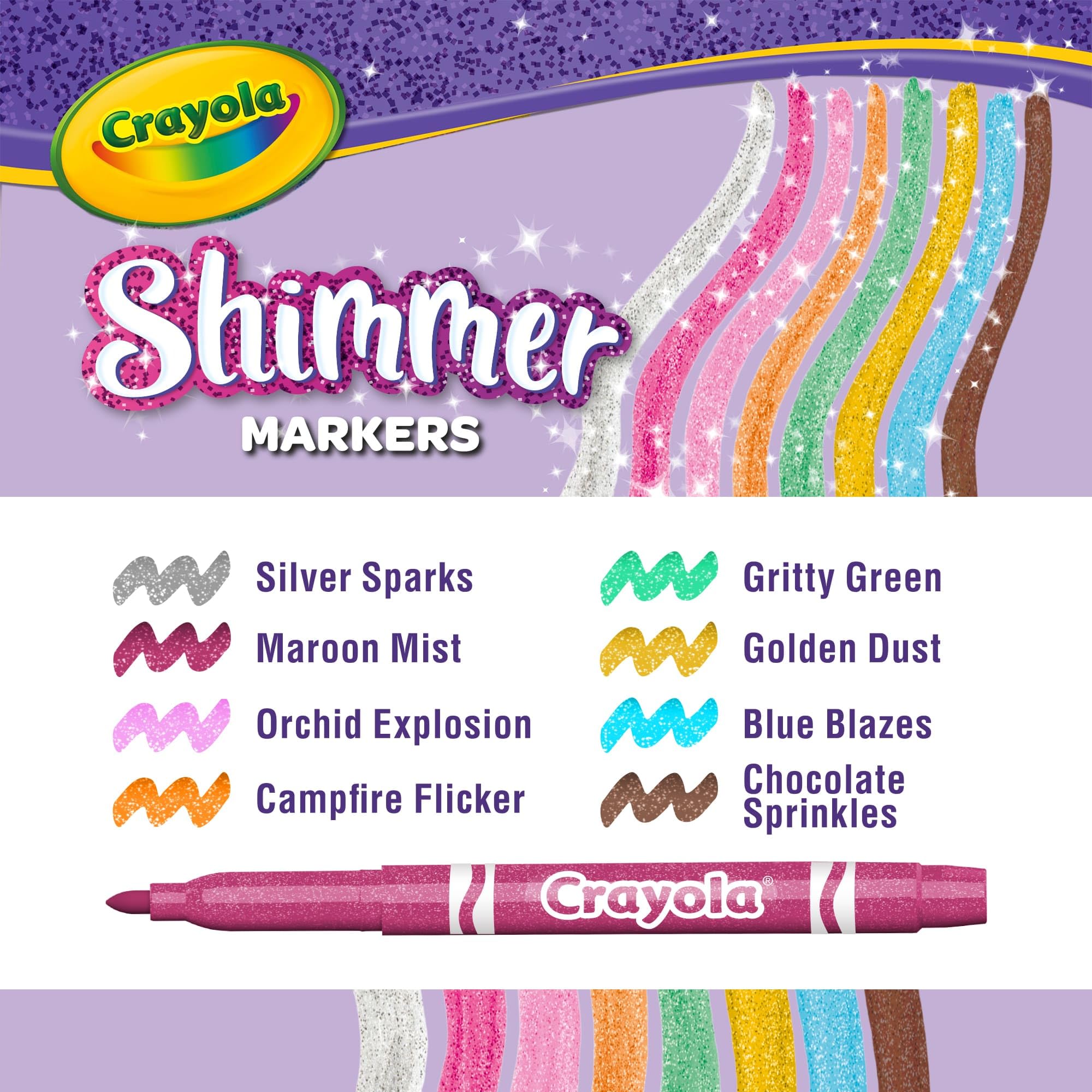 CRAYOLA Shimmer Markers - Pack of 8 | Washable & Non-Toxic | Chisel Tip