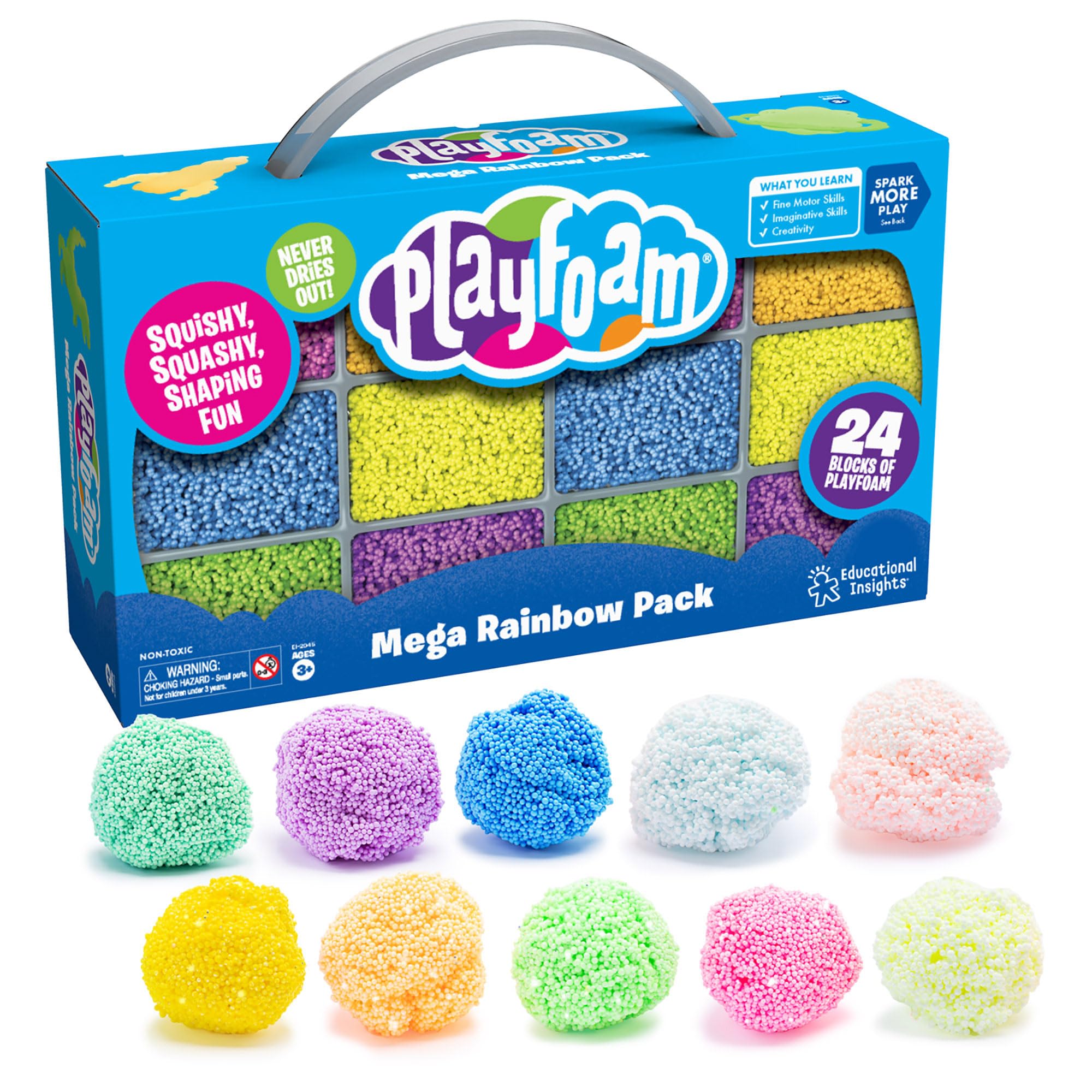 Educational Insights Playfoam Mega Rainbow Pack - Never Dries Out Sculpting Toy | 24 Bricks | Ages 3+