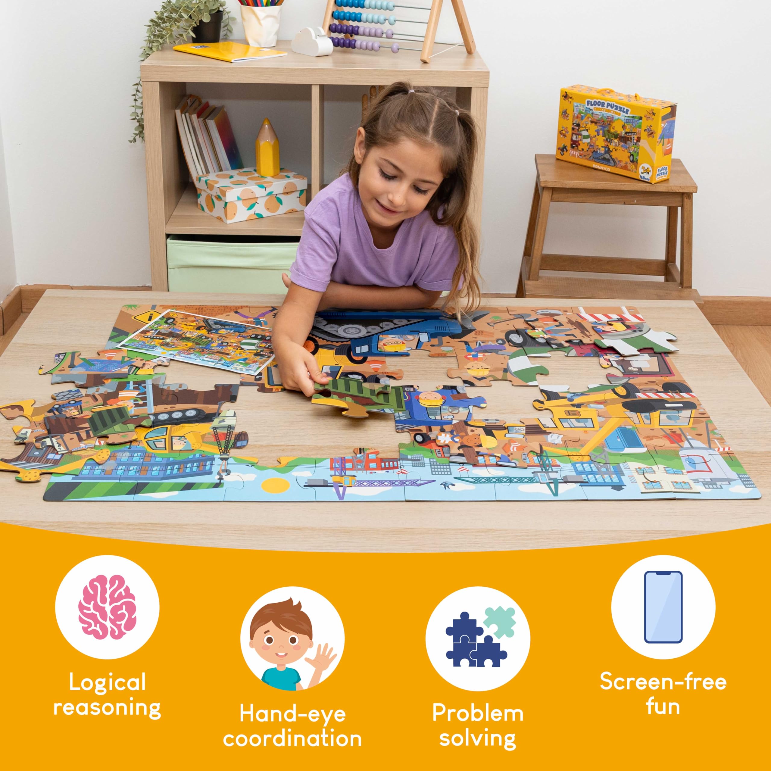 BONNYCO Construction Site Giant Floor Puzzle - 48 Large Pieces | 36.2 x 24.4 Inches | Ages 2+ 6