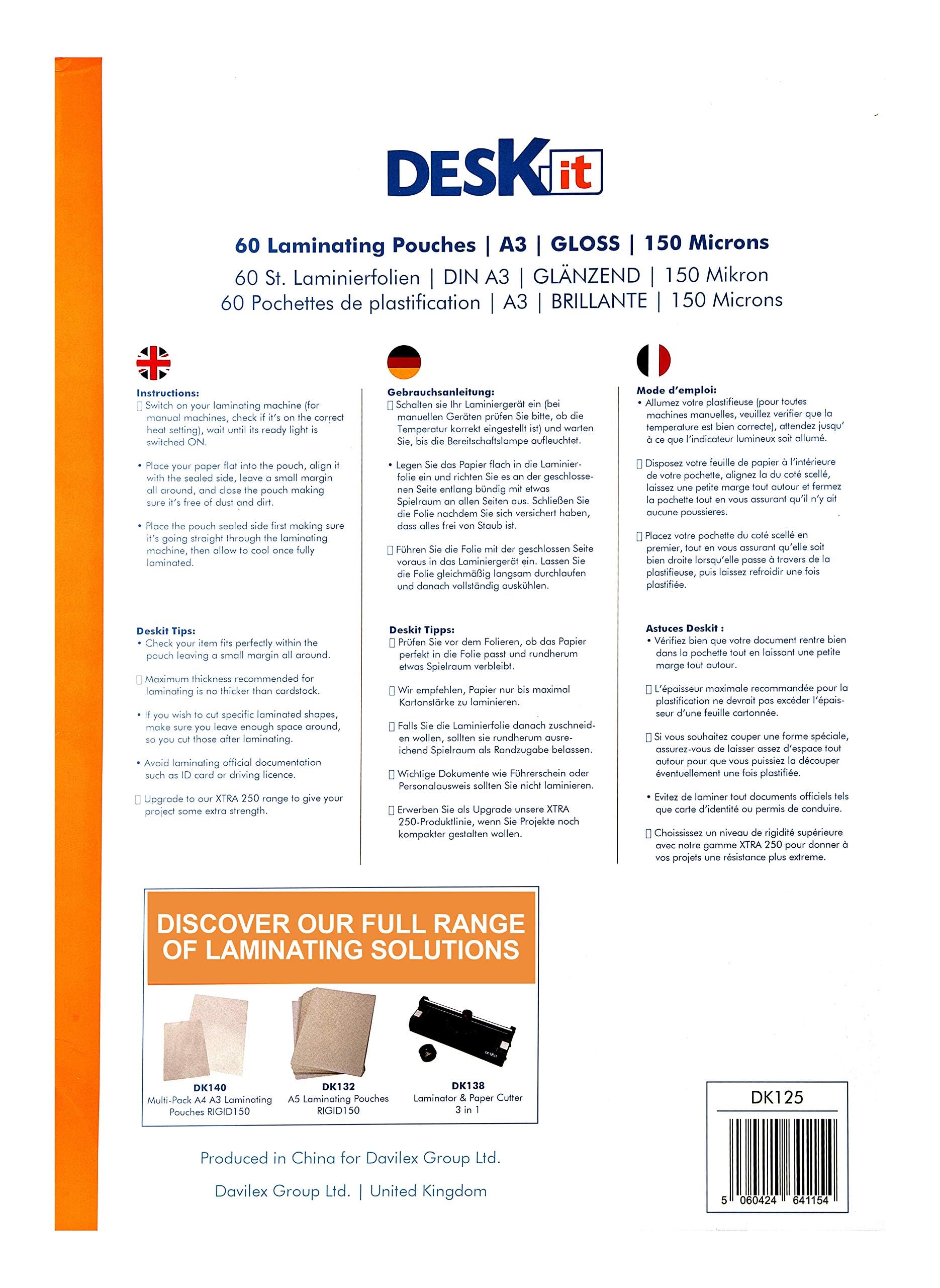 deskit A3 Laminating Pouches - 150 Microns, Glossy Finish, 60 Sheets for Durable Protection 4