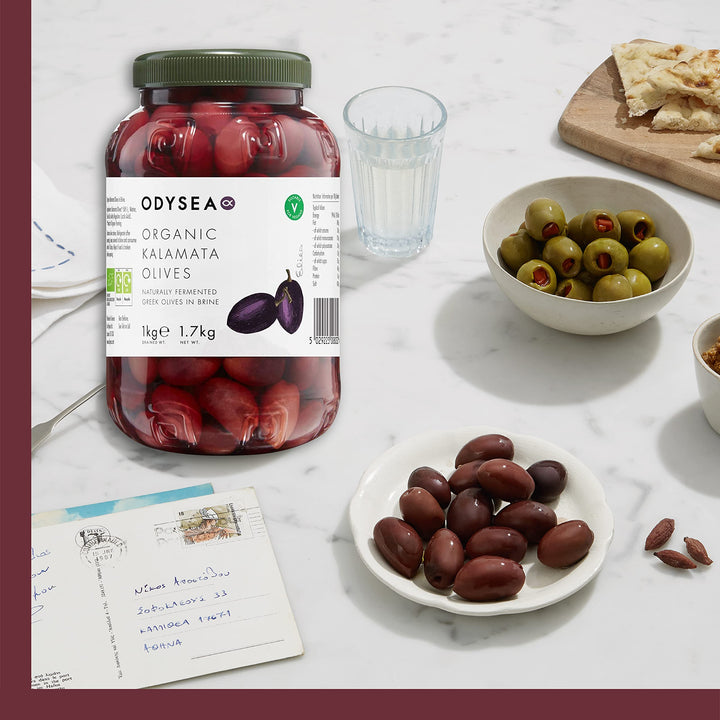 Odysea Organic Unpitted Kalamata Olives in Brine, 1kg Jar