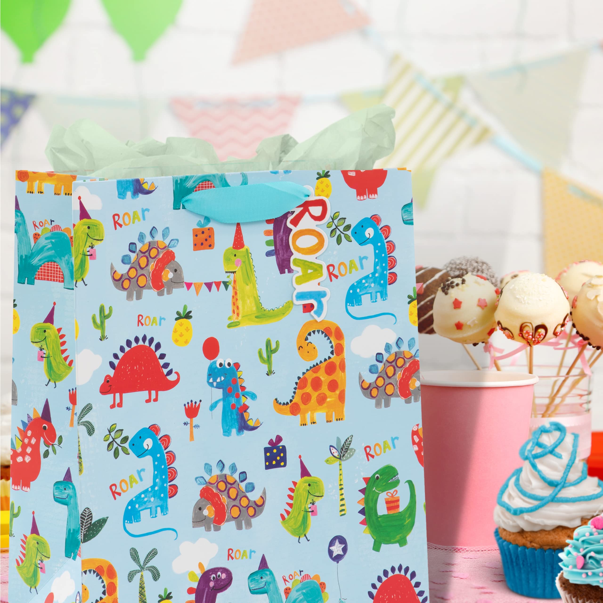 Glick Dinosaur Roar Luxury Gift Bag - Large Celebration Bag for Birthdays | Blue | 315x260x135mm 4