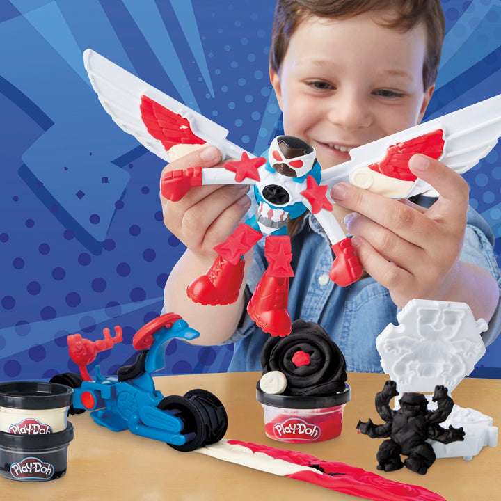 Play-Doh Marvel Captain America Moto-Slicer Playset - Bendy Figure, Motorbike Tool & 3 Tubs, Ages 4+