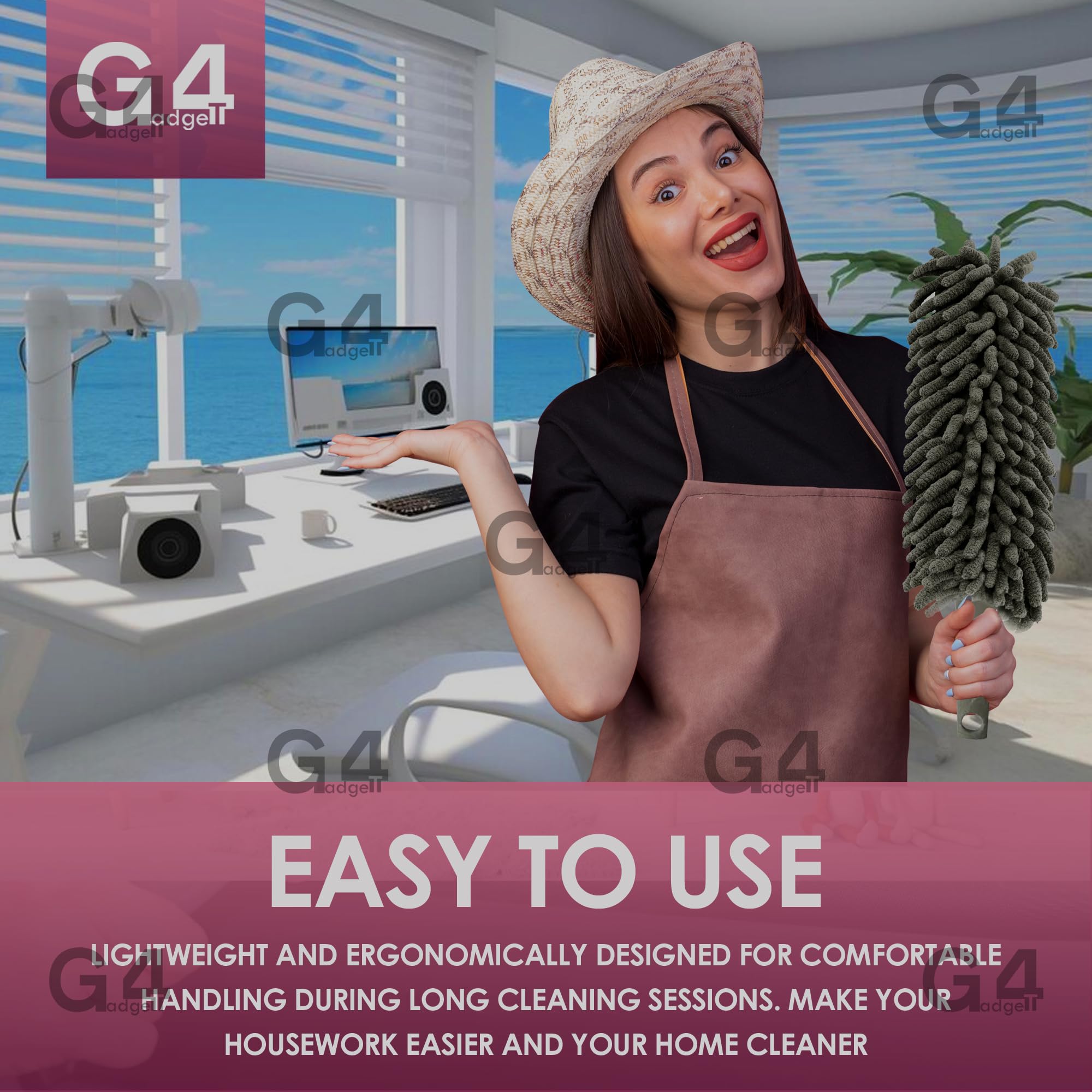 G4GADGET Microfiber Duster - Washable Head for Blinds & Furniture | Grey 3