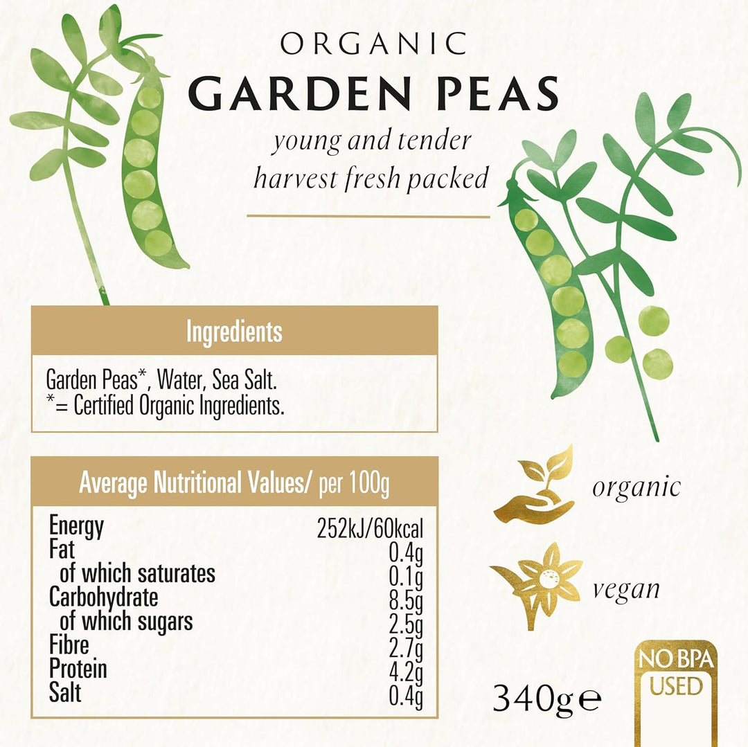 Biona Organic Garden Peas, 340g - Certified Organic, Vegan, No Added Sugar