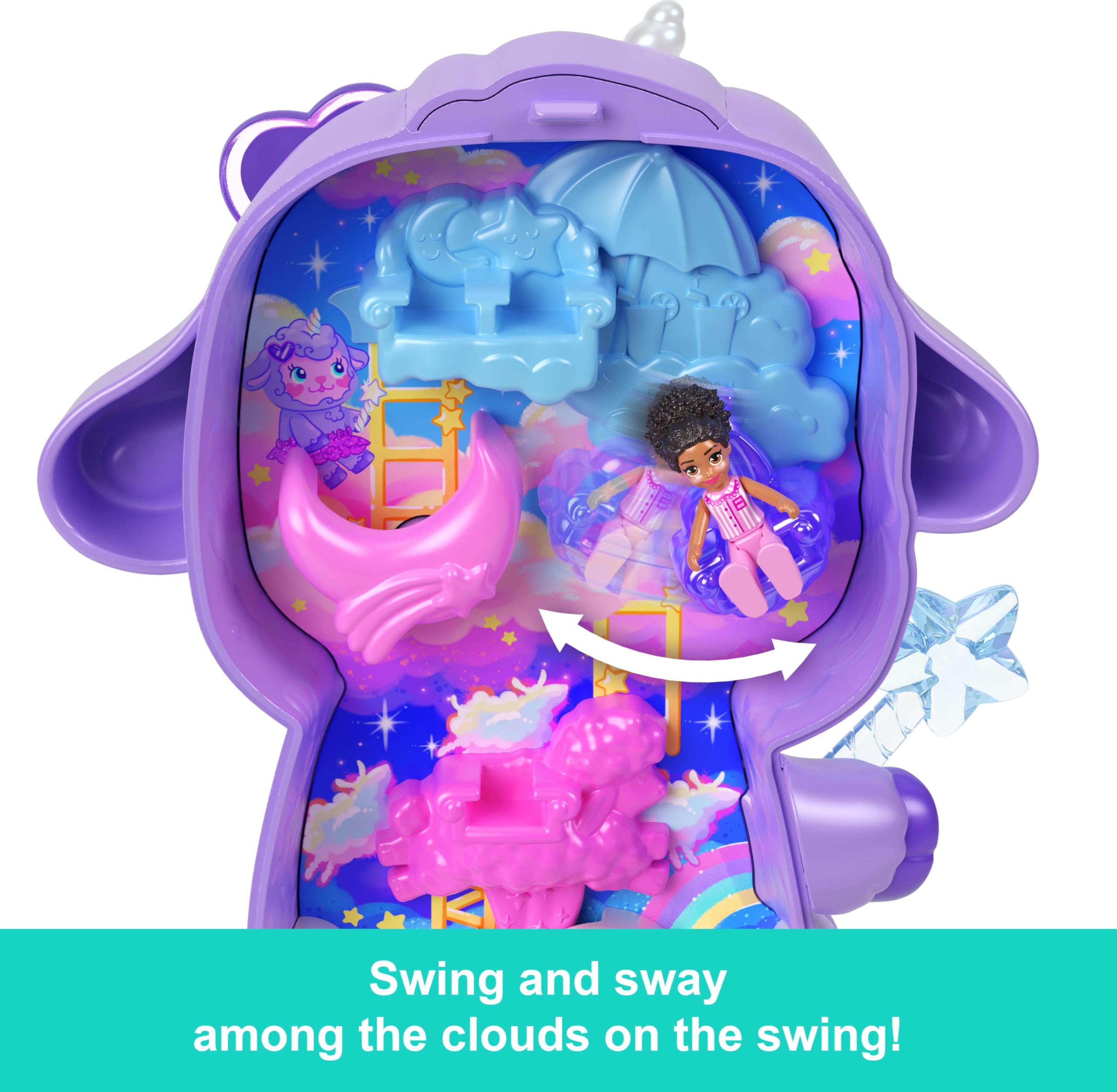 Polly Pocket Cozy Dreamland Lamb Compact Playset - Purple with Micro Doll & Unicorn Pet, Ages 4+ 8