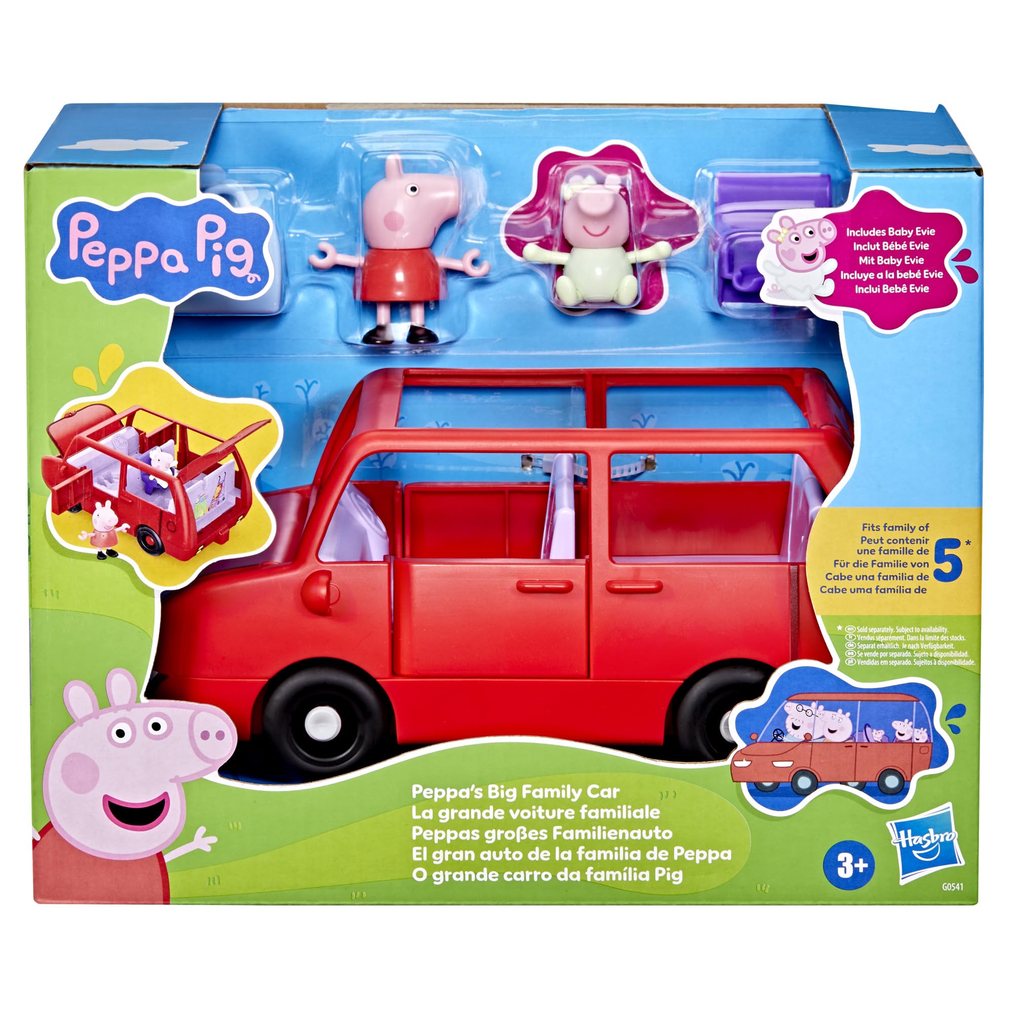 Peppa Pig Peppa's Big Family Car Playset - Red | Includes Peppa & Baby Evie Figures | Ages 3+