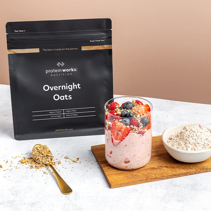 Protein Works Overnight Oats - Dark Choc Raspberry High Protein Breakfast, Low Sugar, Low GI, with Chia & Flax Seeds, 1 Kg