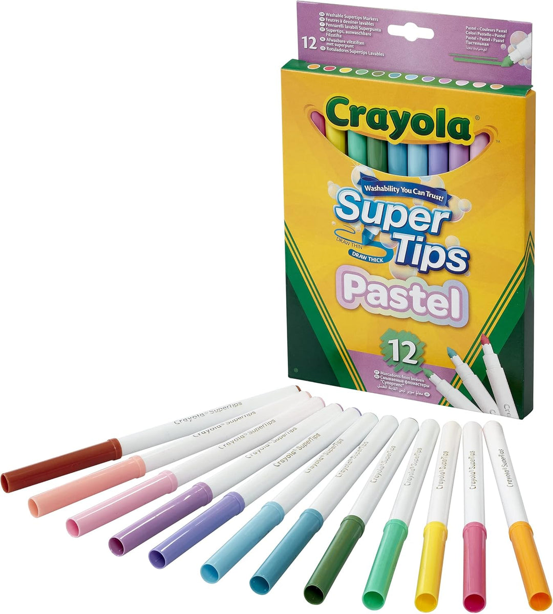 CRAYOLA Pastel SuperTips Washable Markers - Washable Felt Tip Pens for Kids, Ages 3+, Pack of 36