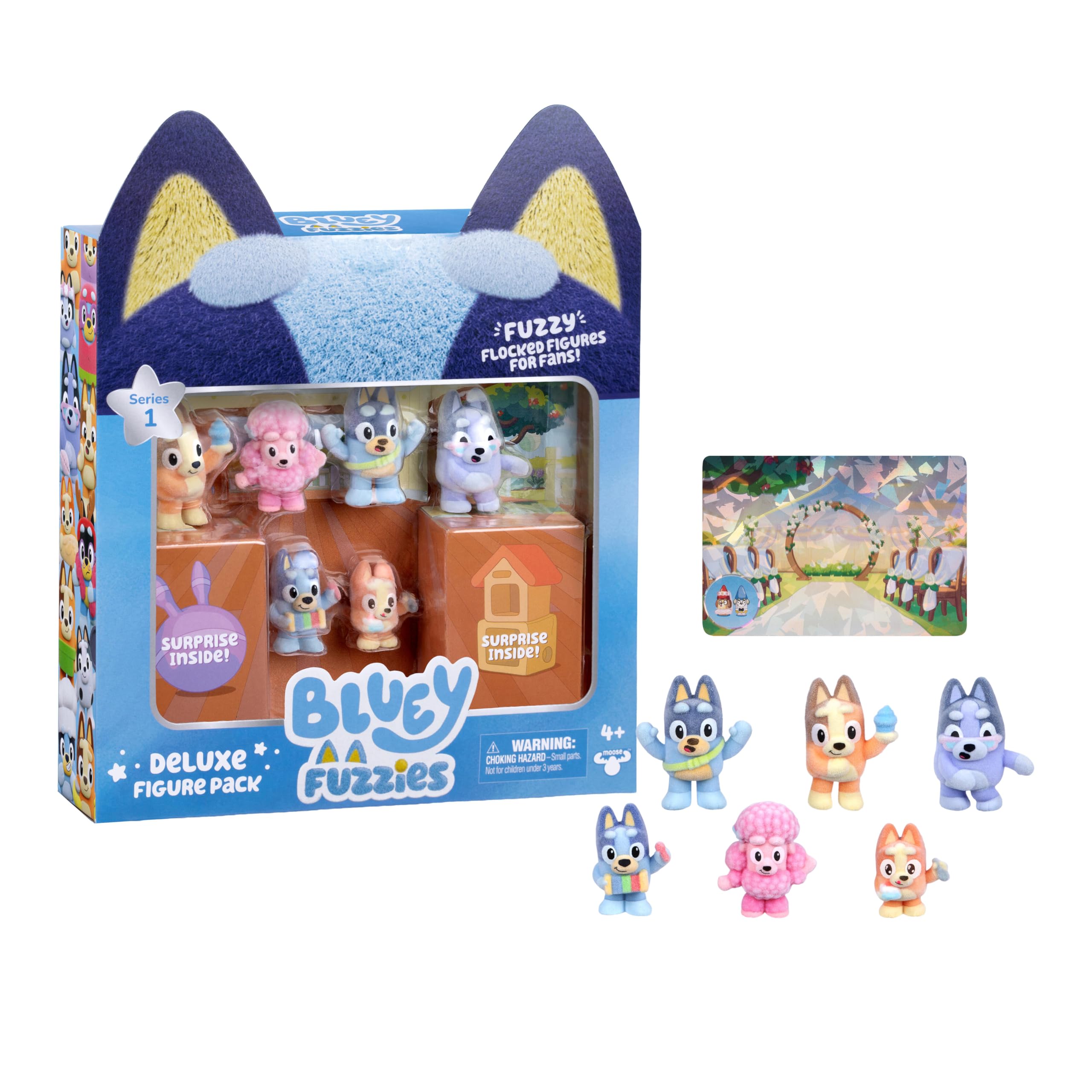 Bluey Fuzzy Flocked Deluxe Figure Pack - 8 Figures, Mystery Collectibles | Series 1