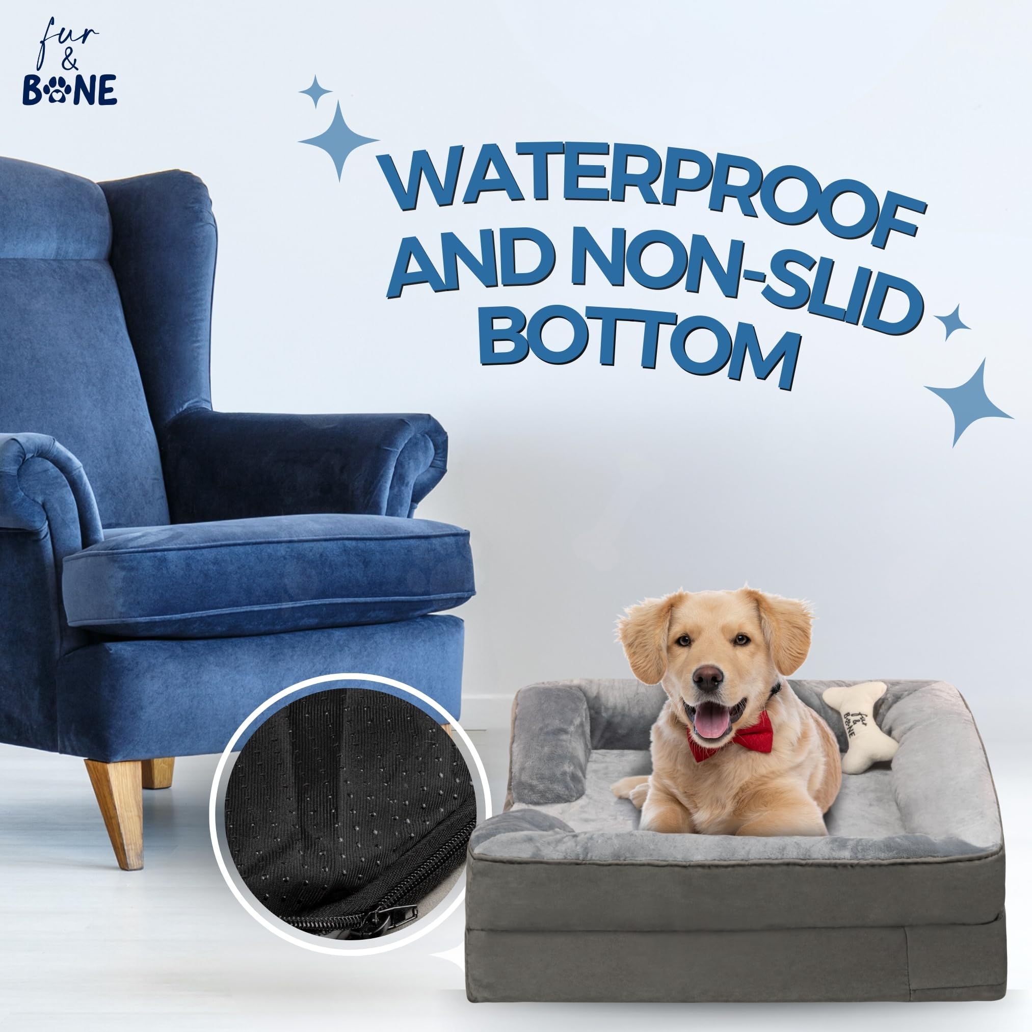 Fur & Bone Medium Dog Bed (70 x 58 x 18 cm) – Orthopedic Support, Waterproof, Non-Skid 4