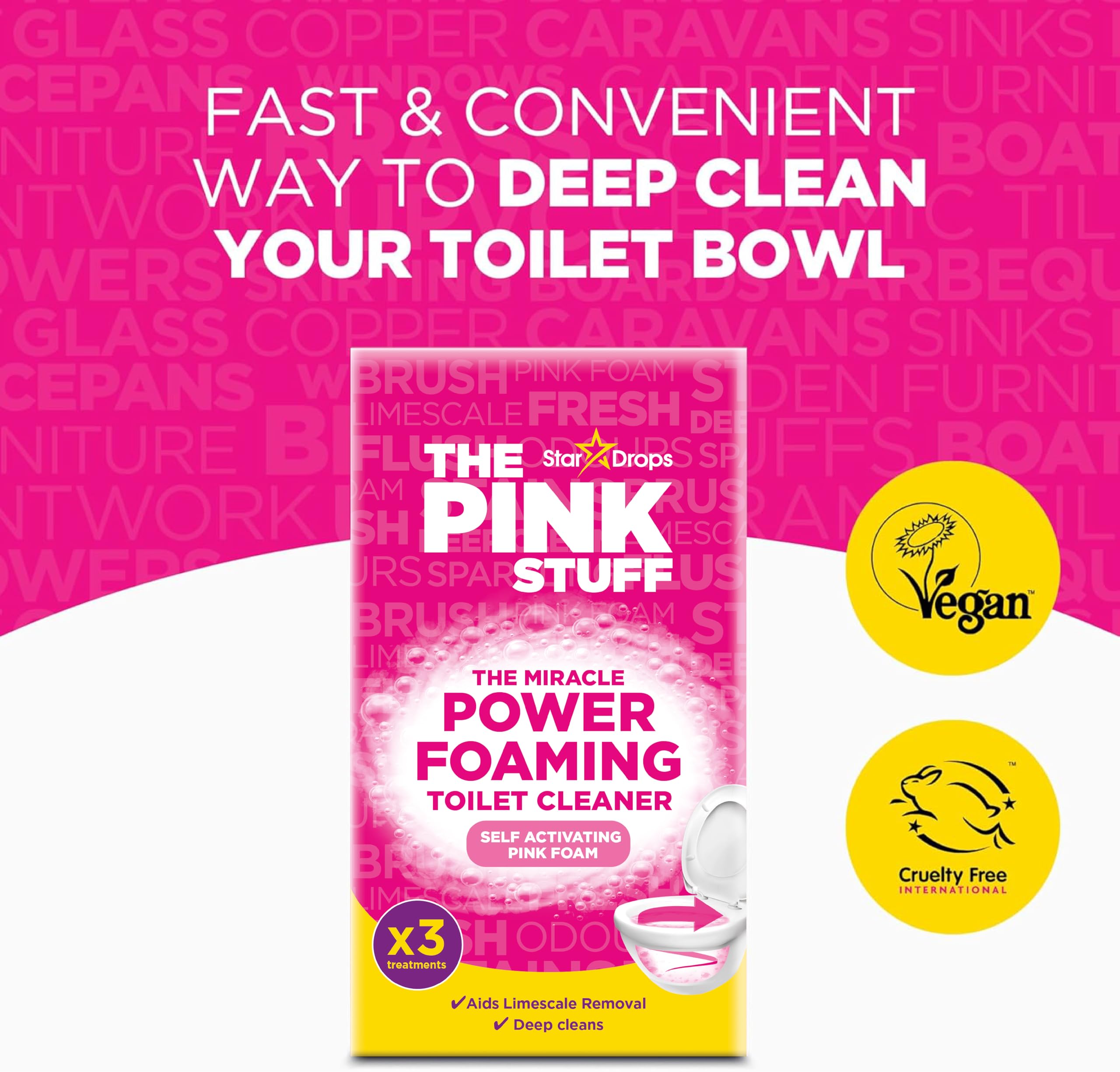 THE PINK STUFF Miracle Power Foaming Toilet Cleaner - Deep Cleaning Powder, Fruit Scent, 300g 2