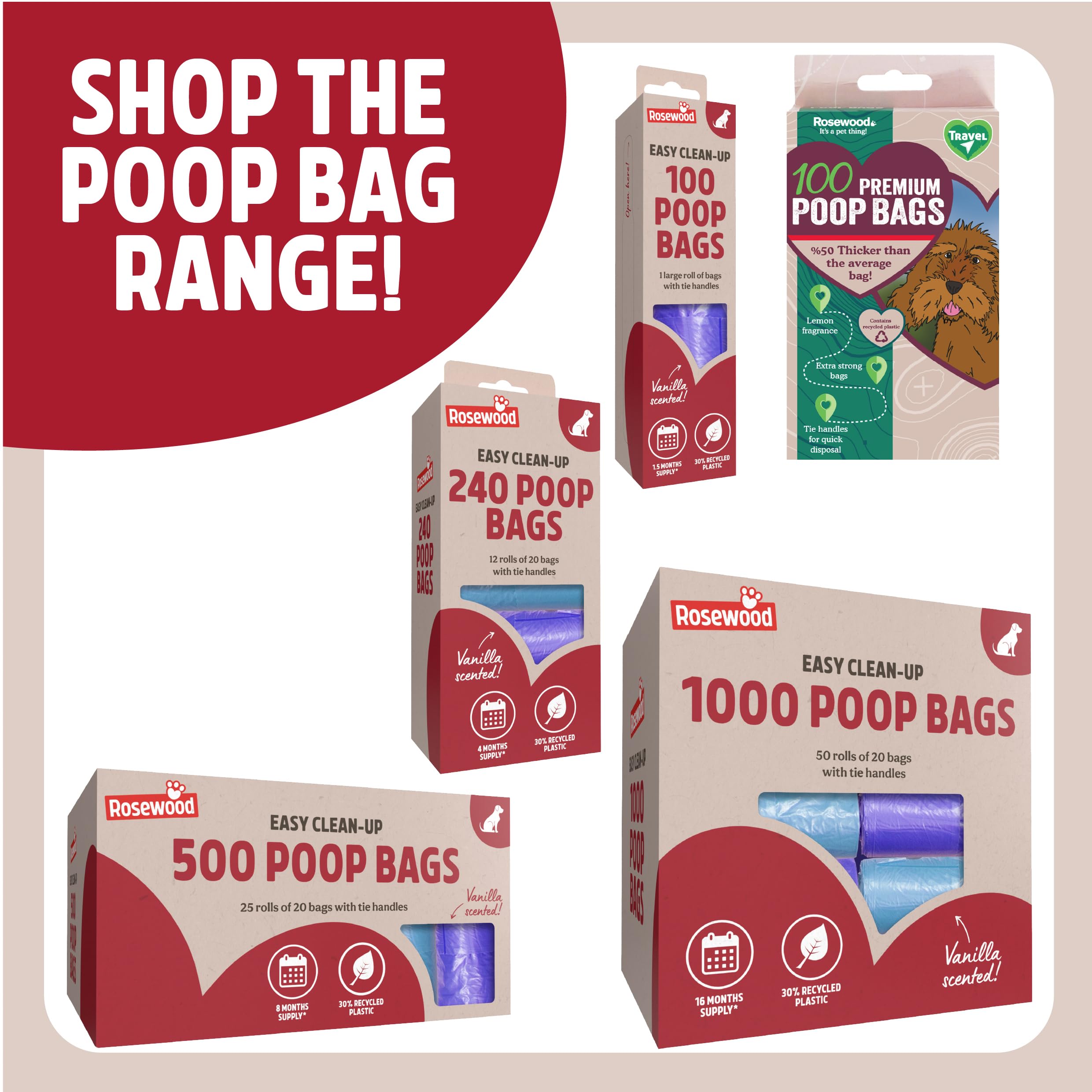 Rosewood Dog Poo Bags with Handles - 240 Bags, 12 Rolls, Vanilla Scented 7