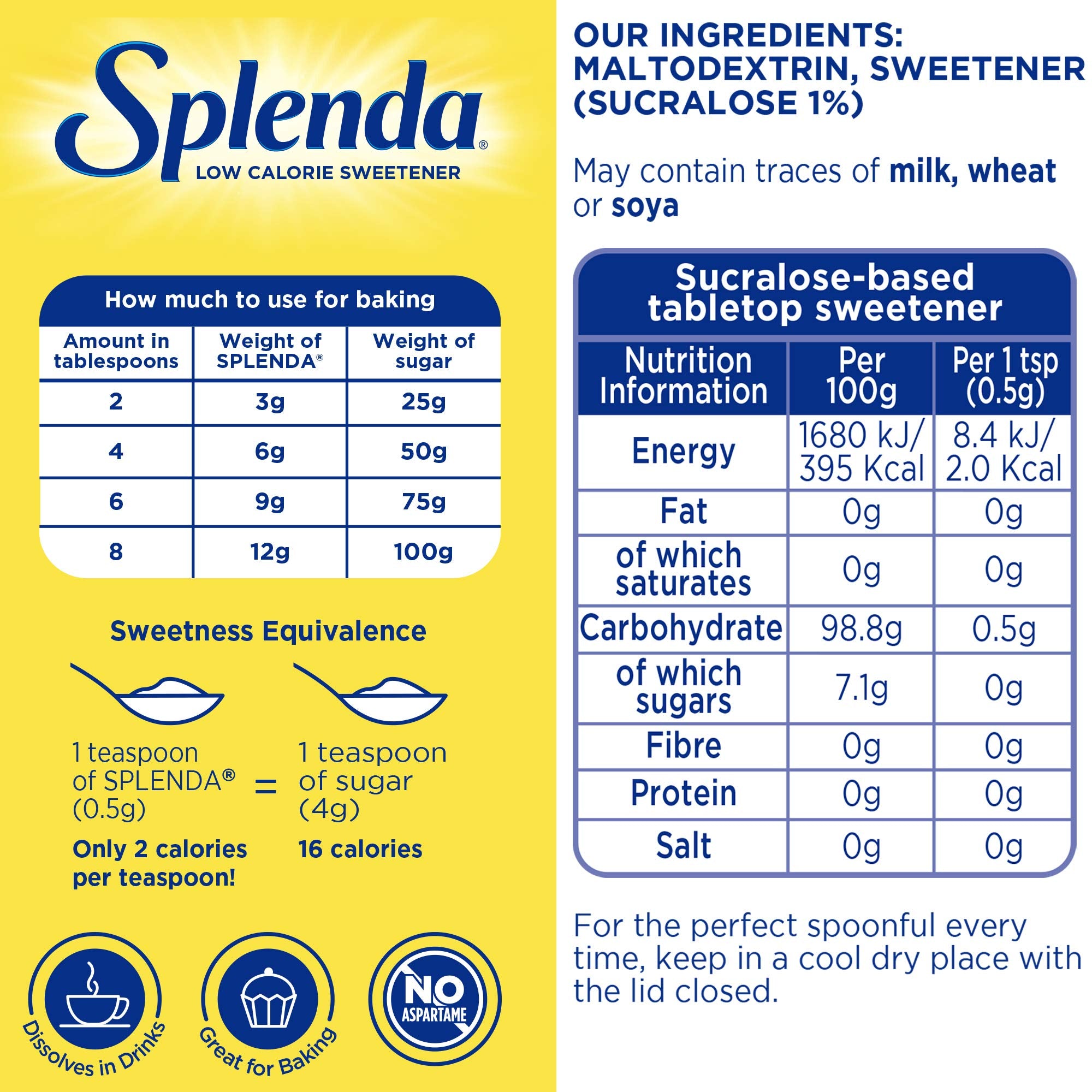 Splenda No Calorie Sweetener Granulated Sugar Substitute - 125g Pouch | Low Calorie | Sugar-Free 5