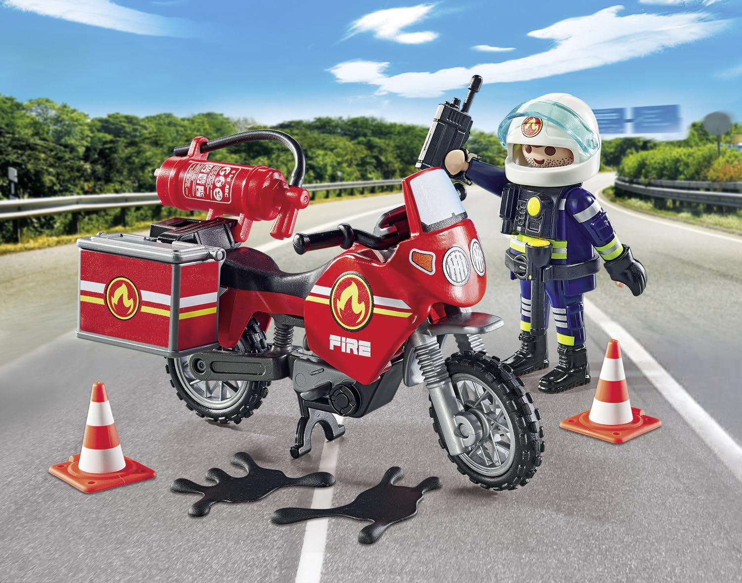 Playmobil 71466 Action Heroes: Motorcycle & Oil Spill Incident Playset | Ages 4+ | 21 Pieces 3