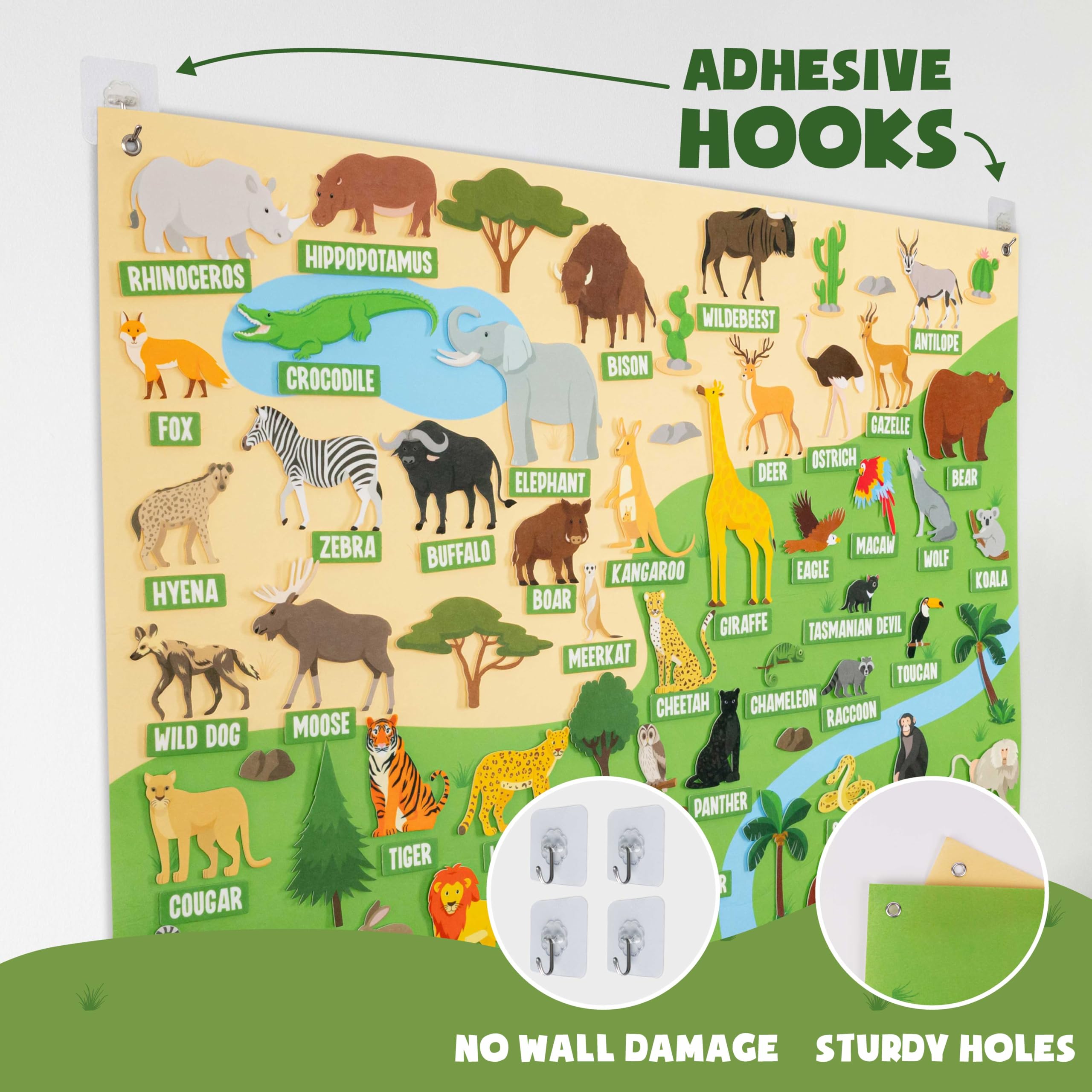 BONNYCO Jungle Animals Felt Board - 116 Pieces | Montessori Learning Toy | Ages 3+ 7