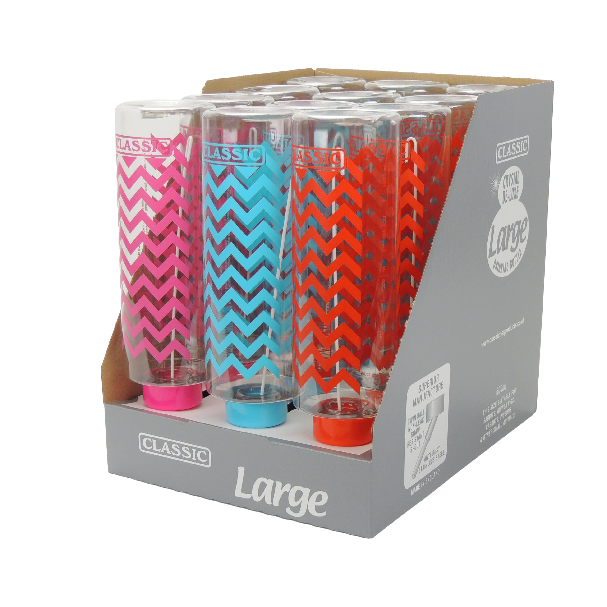CLASSIC Small Animal Drinking Bottle - 600ml Capacity, Non-Leak Twin-Ball Spout | Zig-Zag Print 4