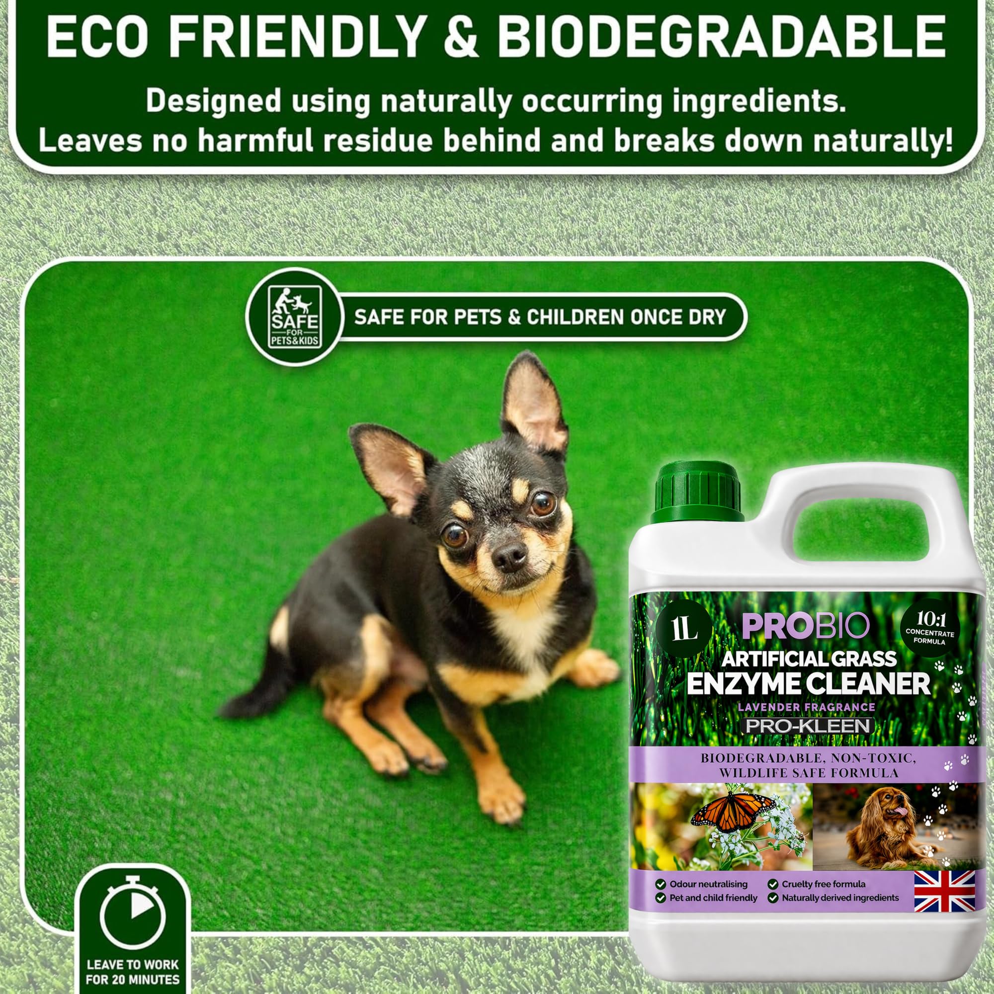 Pro-Kleen ProBio Artificial Grass Cleaner - Probiotic Deodoriser for Dogs | 1L Lavender Scent 4
