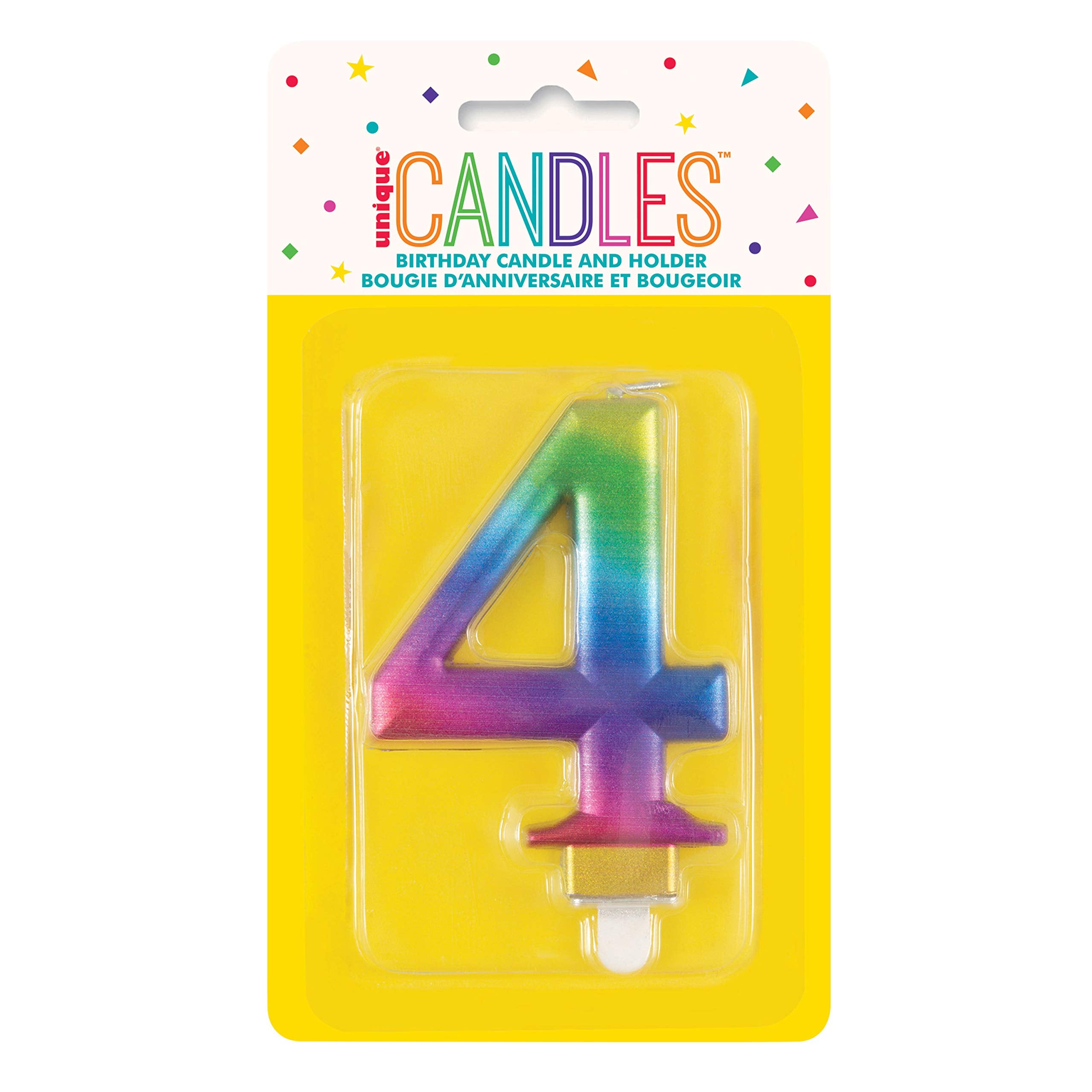 Unique Metallic Rainbow Number 4 Birthday Candle - Vibrant 3D Topper | Wax | Unscented