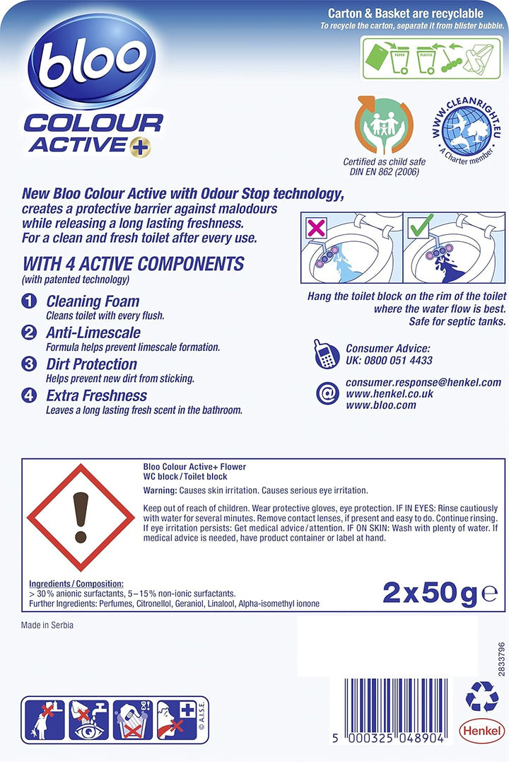 Bloo - Colour Active Toilet Rim Block Fresh Flowers with Anti-Limescale & Cleaning Foam
