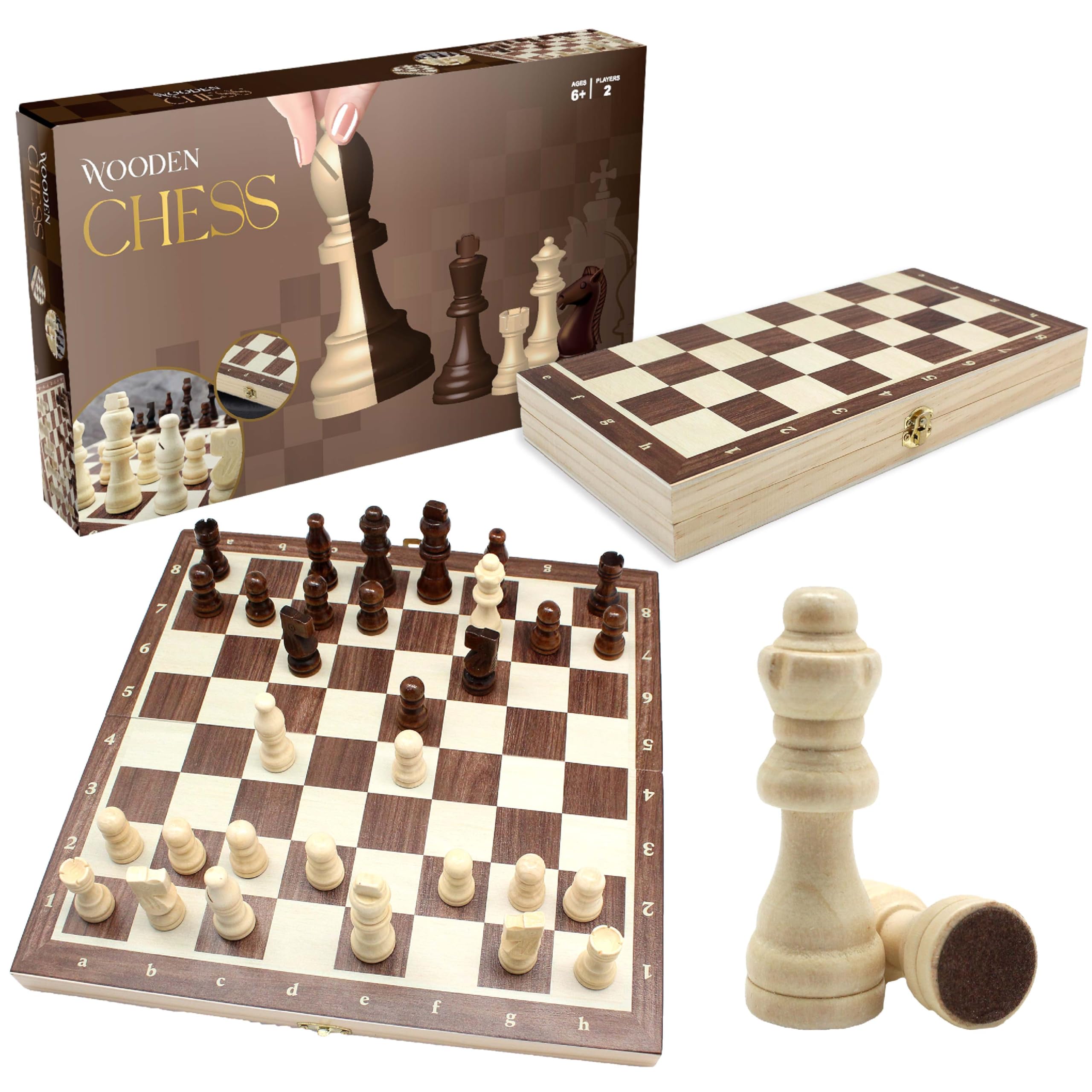 Roo Games Wooden Chess Set - Foldable Eco-Pine Travel Chess Board with Storage 1