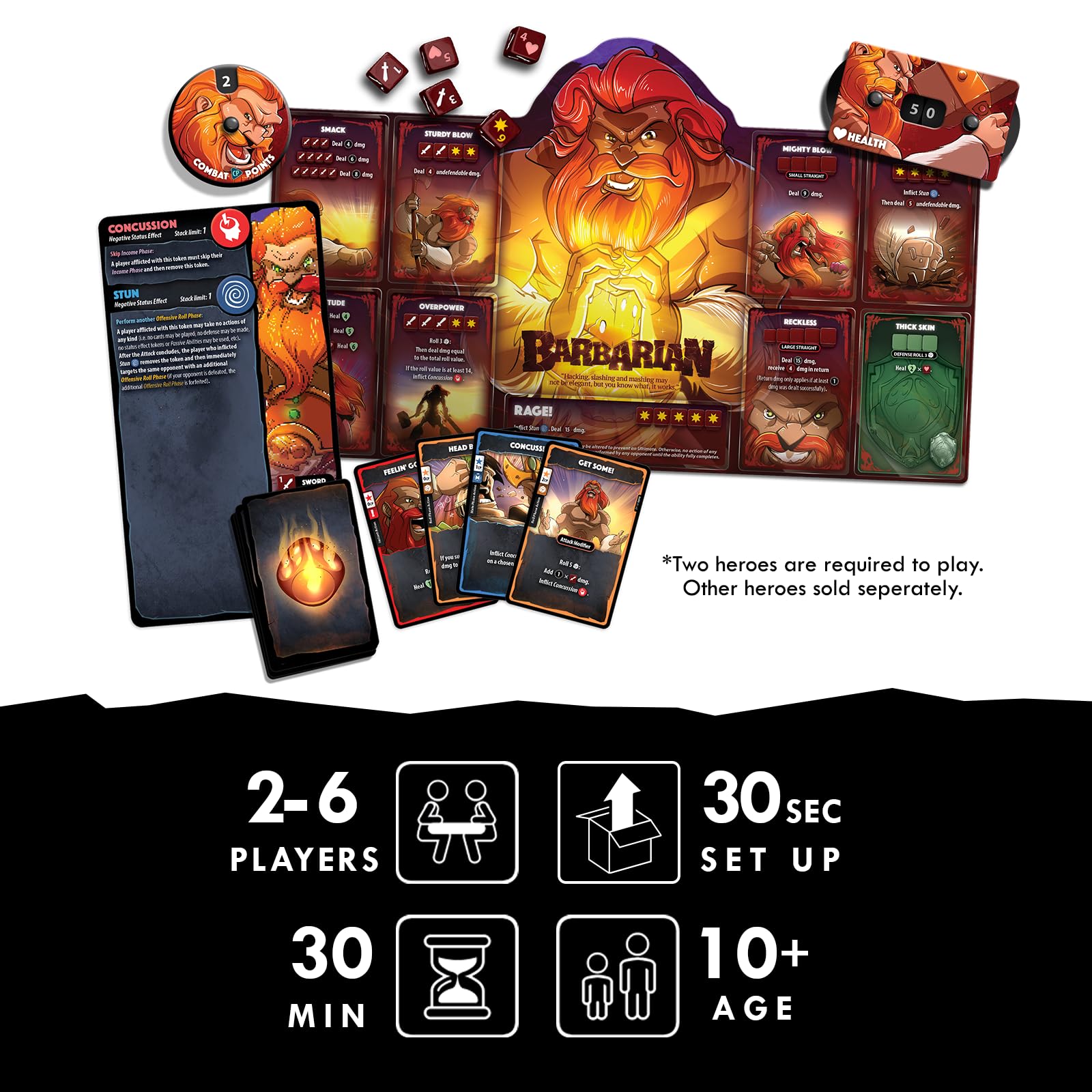 Dice Throne Barbarian Hero Pack - Fast Paced Combat for 2-4 Players | Ages 8+ | 90-120 Min Playtime