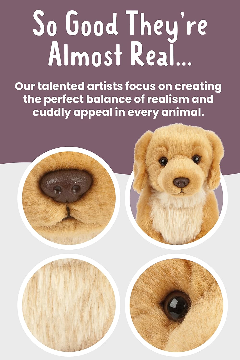 Living Nature Golden Retriever Plush Toy - Realistic Soft Cuddly Dog with Educational Fact Tag 2