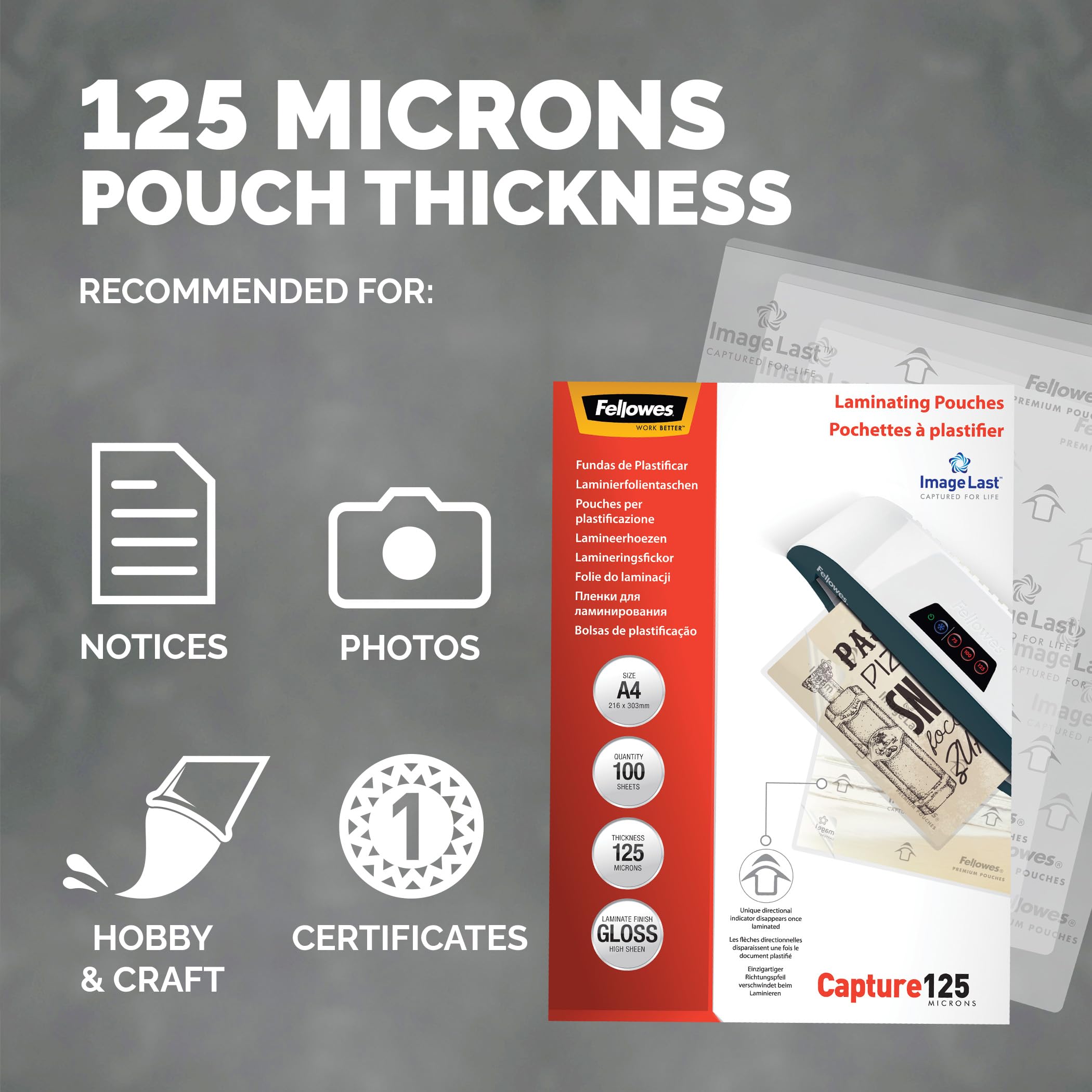 Fellowes A4 Laminating Pouches - 250 Micron (2 x 125 Micron) Gloss Finish | 100 Count 3