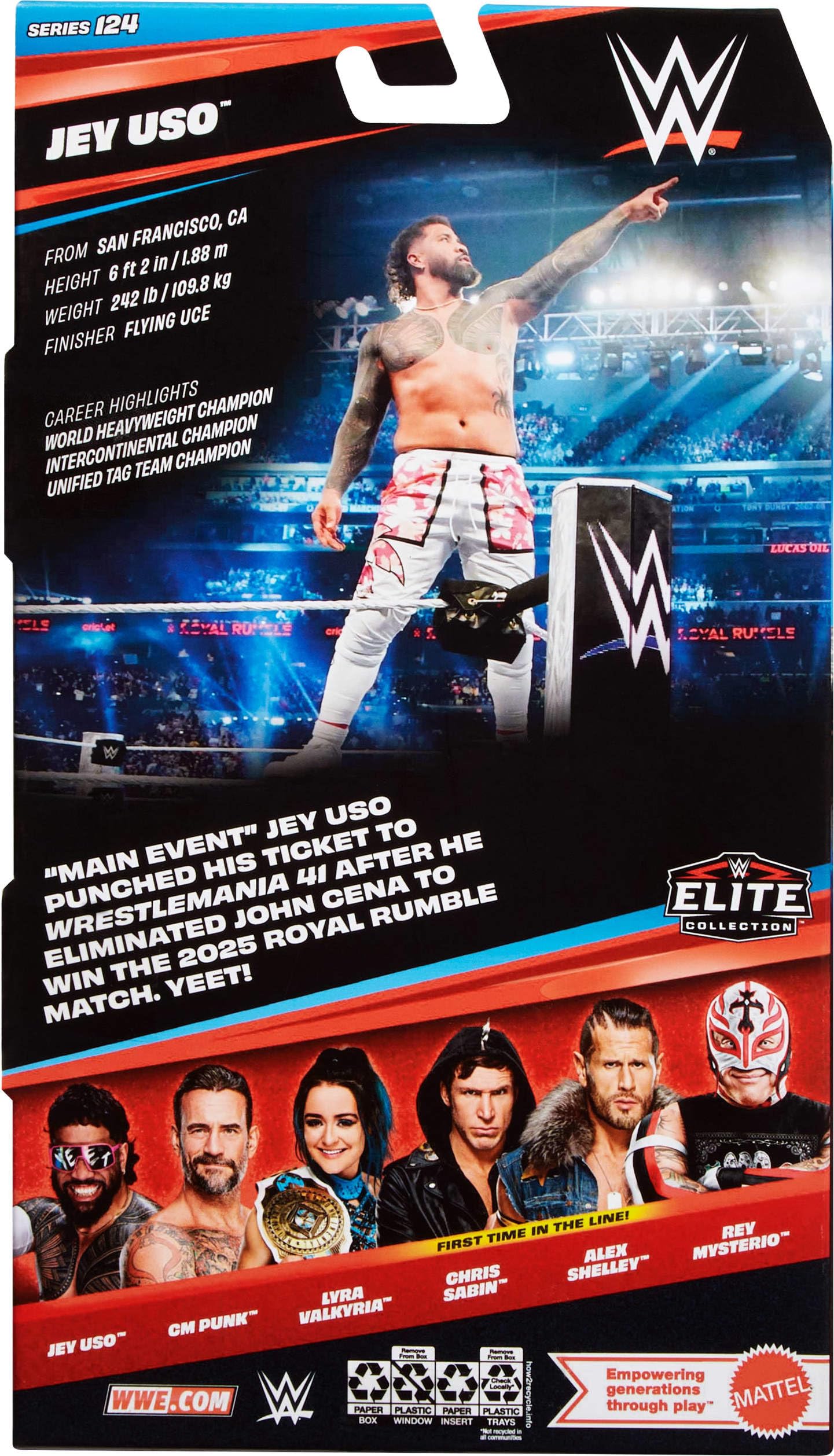 Mattel WWE Elite Action Figure Jey Uso - 6-inch Scale | 25 Points of Articulation | Series #124 6