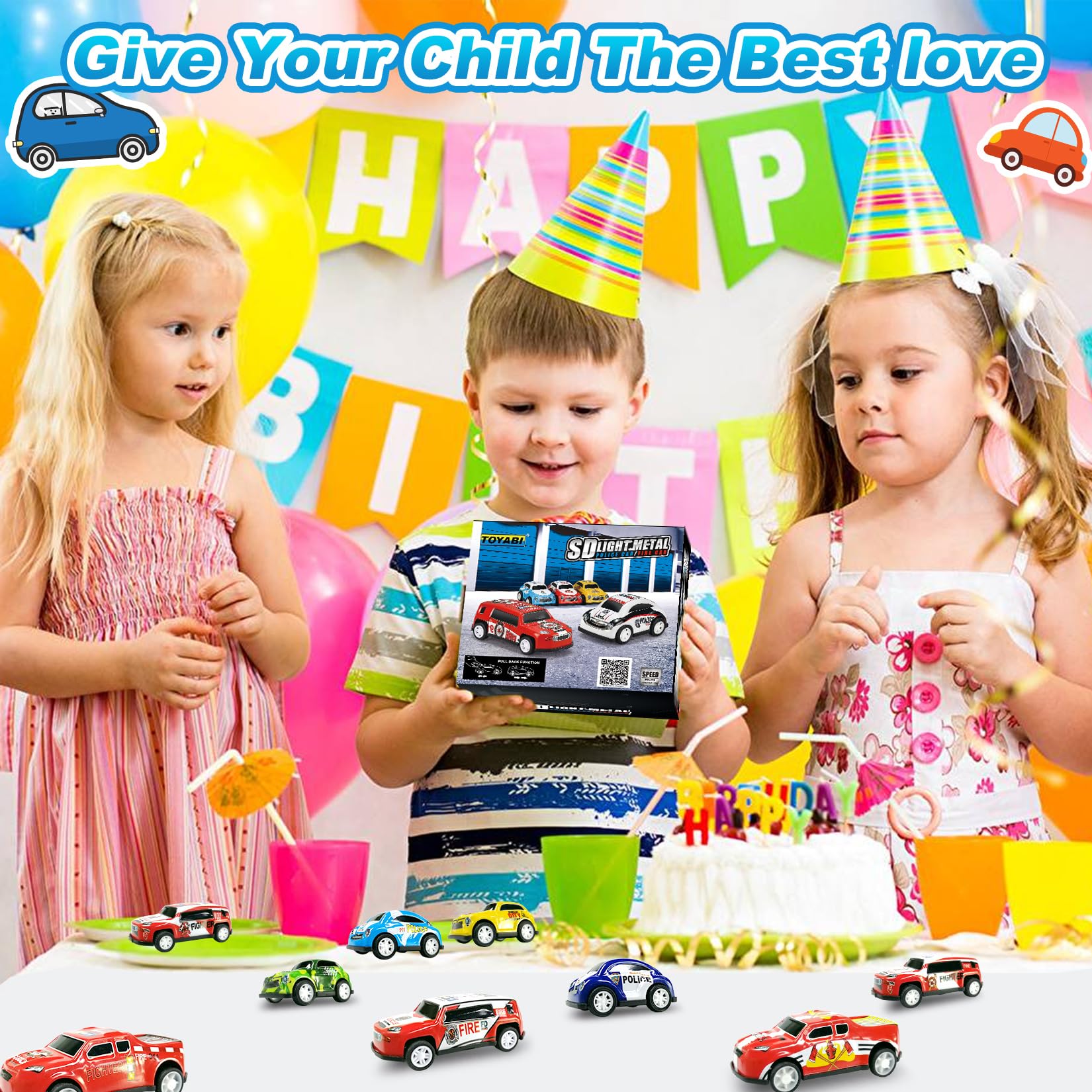 TOYABI Mini Toy Cars for Kids - 22pcs Metal Race Car Set with 2 Dolls, Pull Back Vehicles for Children 3+ 2