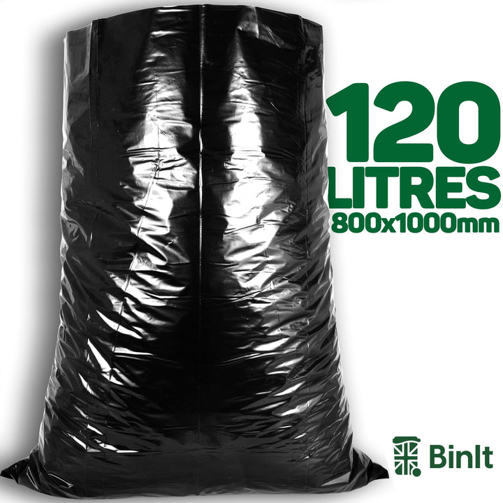 BIN IT Ultra Heavy Duty 120L Refuse Sacks 10 Pack, 80kg Lift Tested, 60μm Thickness, Recycled LDPE Bin Liners