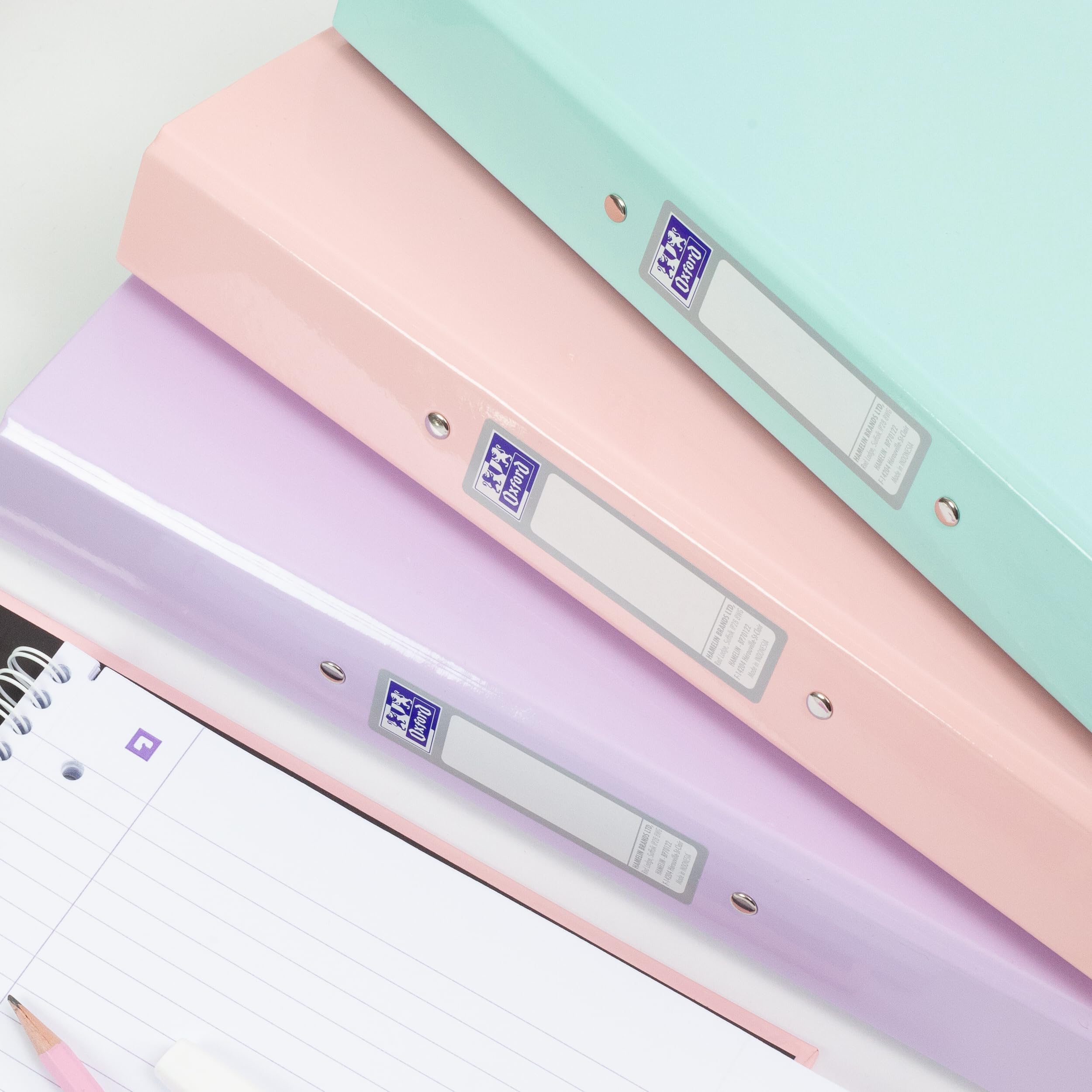Oxford A4 O-Ring Binder - 40mm Spine, 250 Sheet Capacity, Pack of 3 Pastel Folders 2
