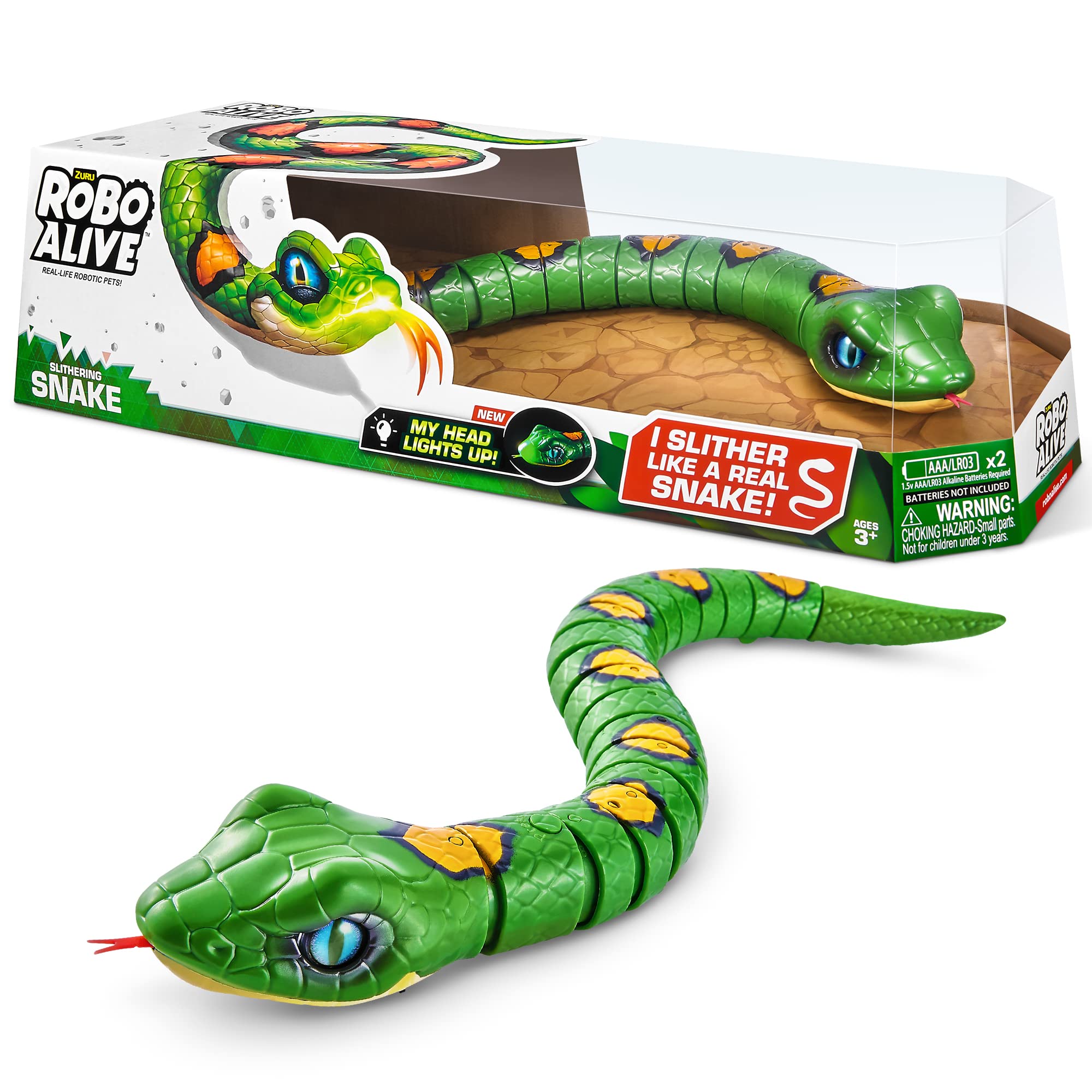 Robo Alive Snake Series 3 - Realistic Robotic Toy Pet with Light-Up Mouth & Slithering Movement (Green) 1