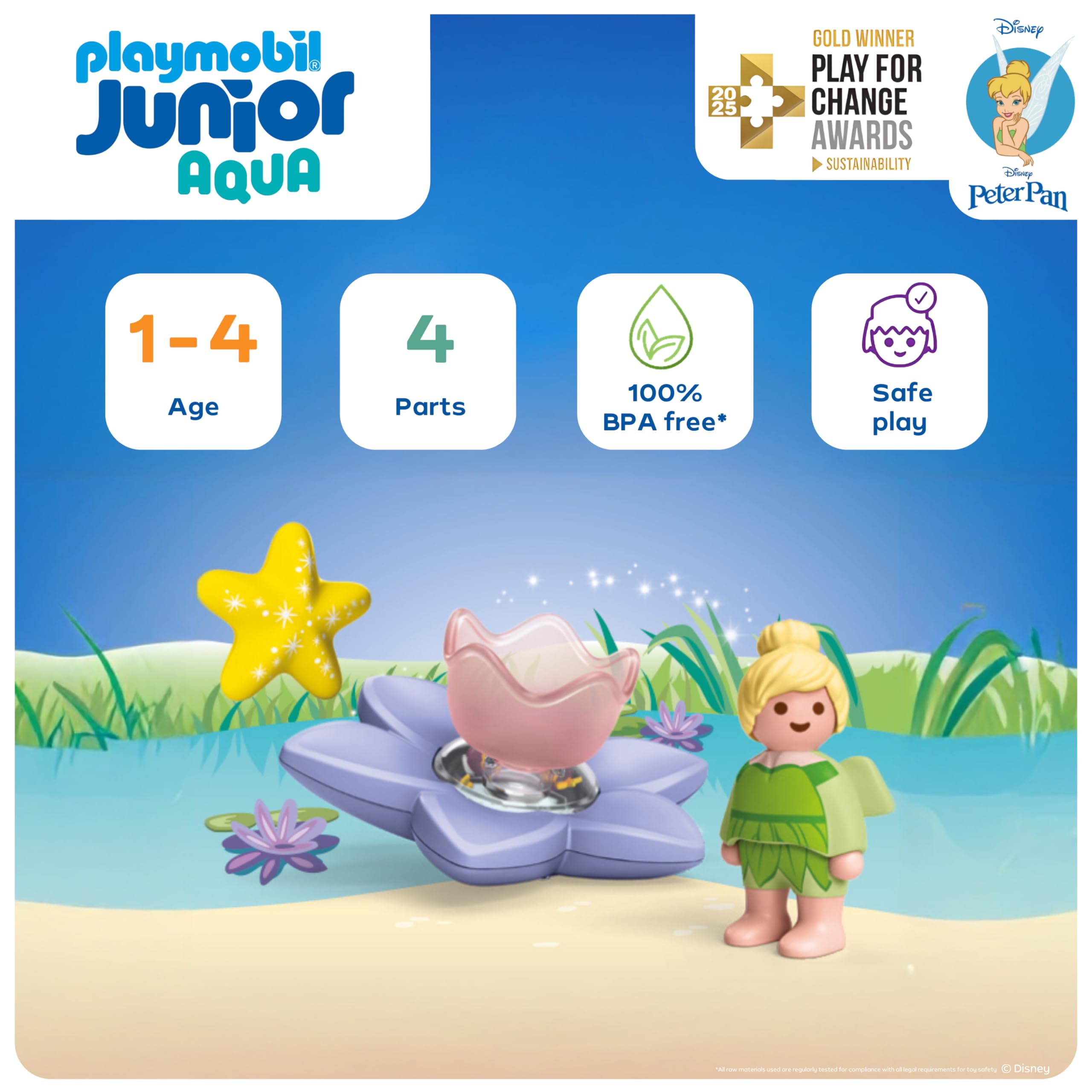 Playmobil Tinkerbell's Magic Fairy Swimming Flower Bath Toy | Ages 1-4 | 3 Pieces