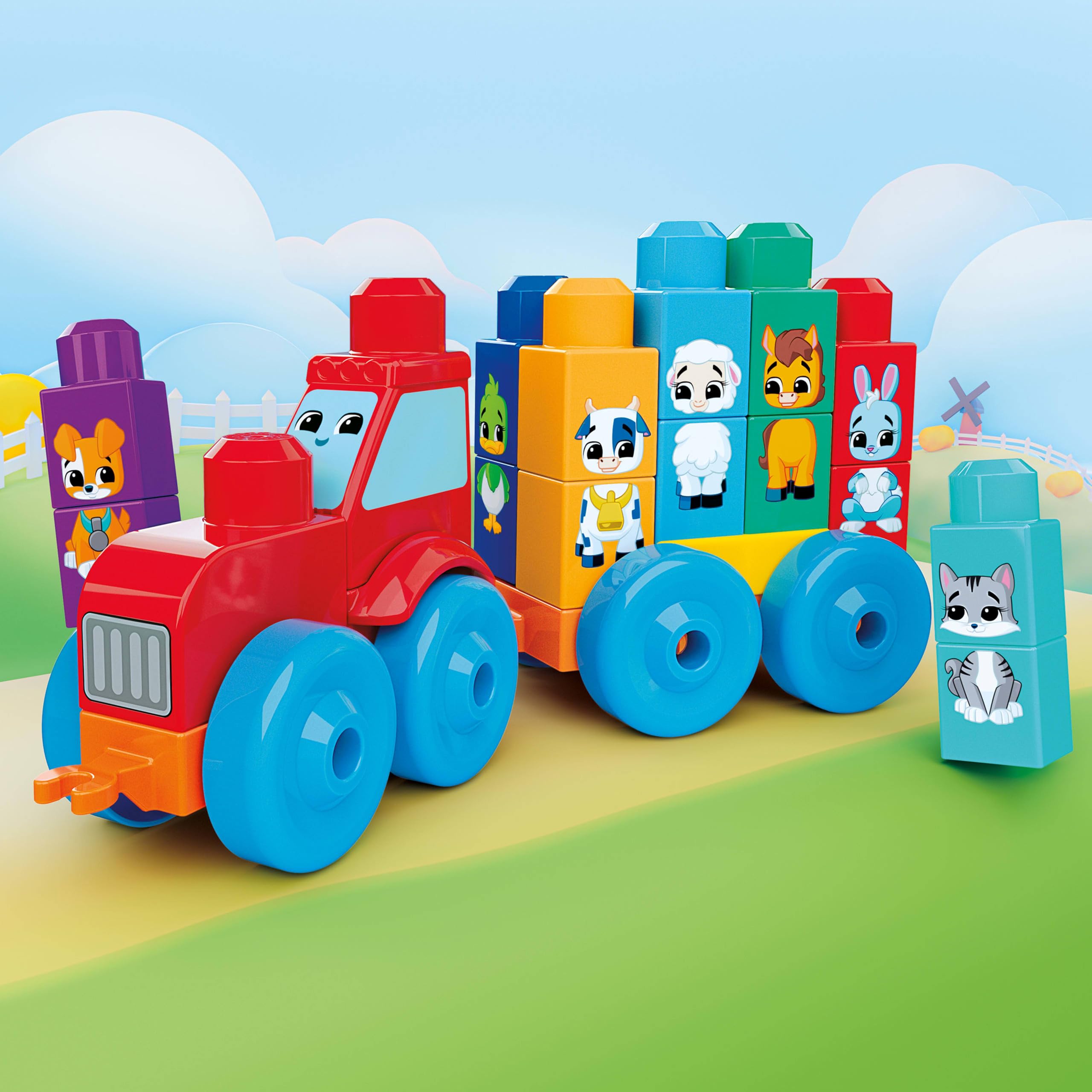 Mega Bloks First Builders Toddler Block Toys Set - Build & Match Animal Tractor, 30 Pieces, Ages 1.5+ 5